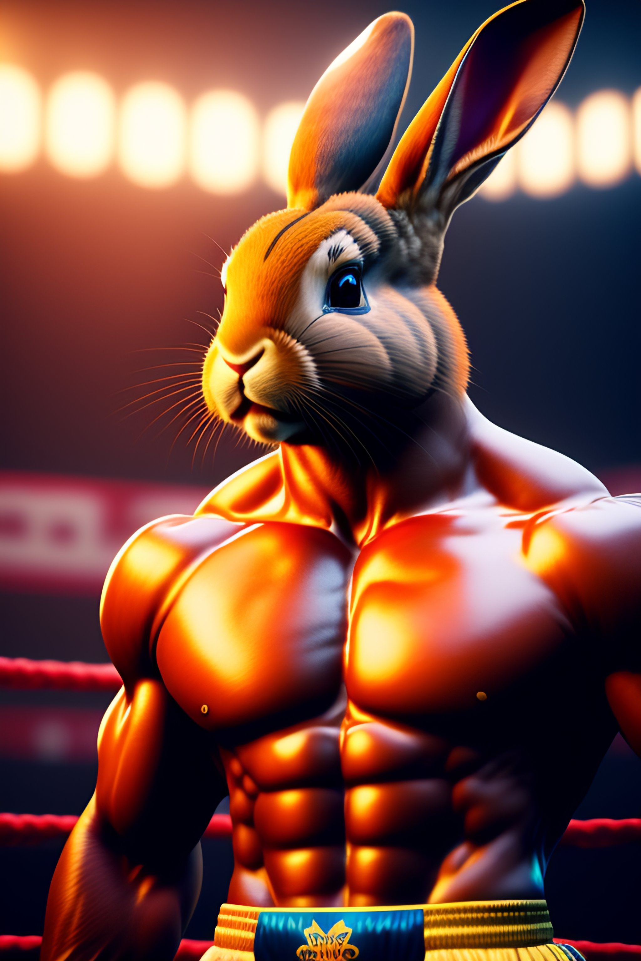 Lexica - Anthropomorphic muay thai rabbit, very muscular human body, in ...