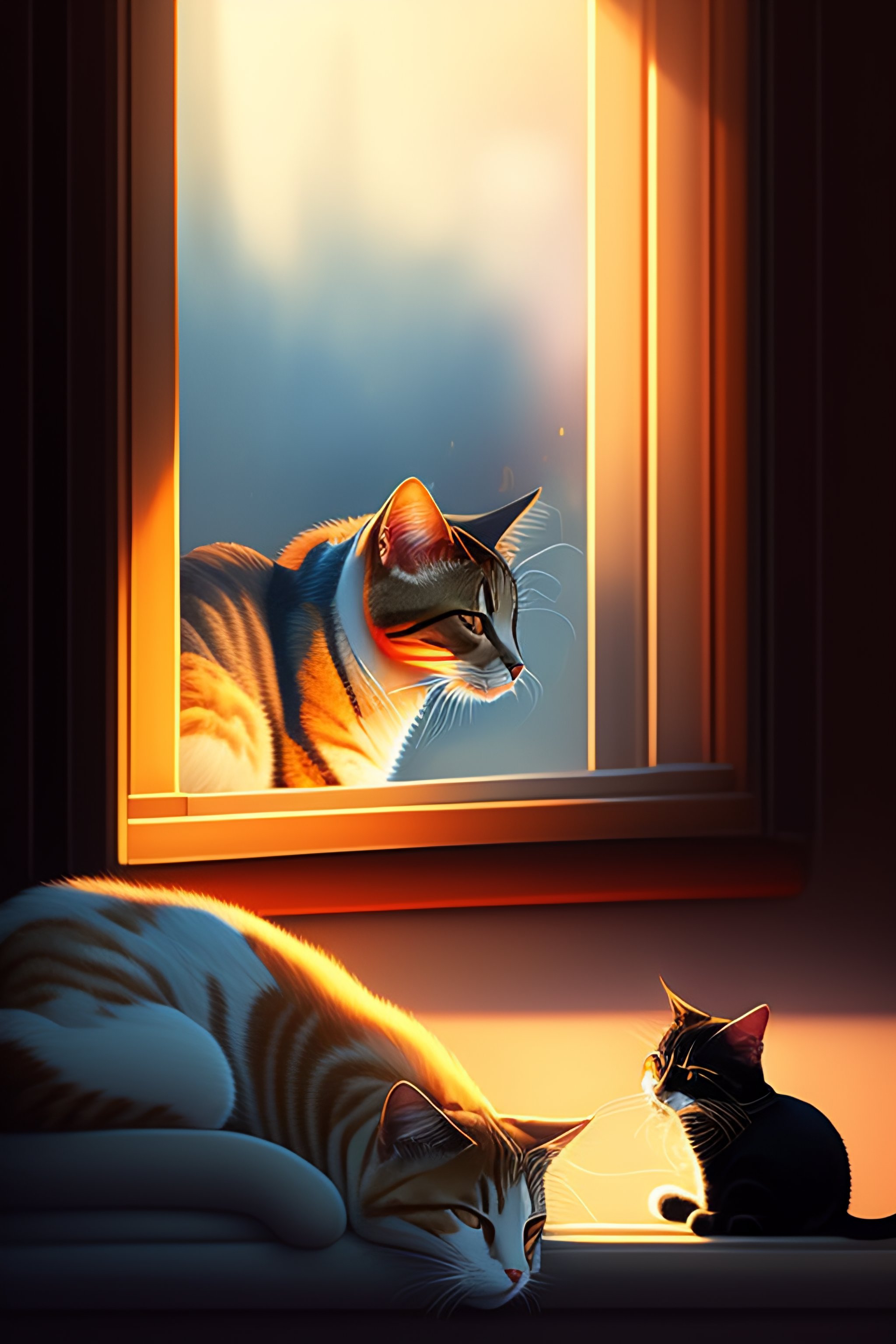 Lexica - Two cats sleeping by the window Chinese new year digital art ...