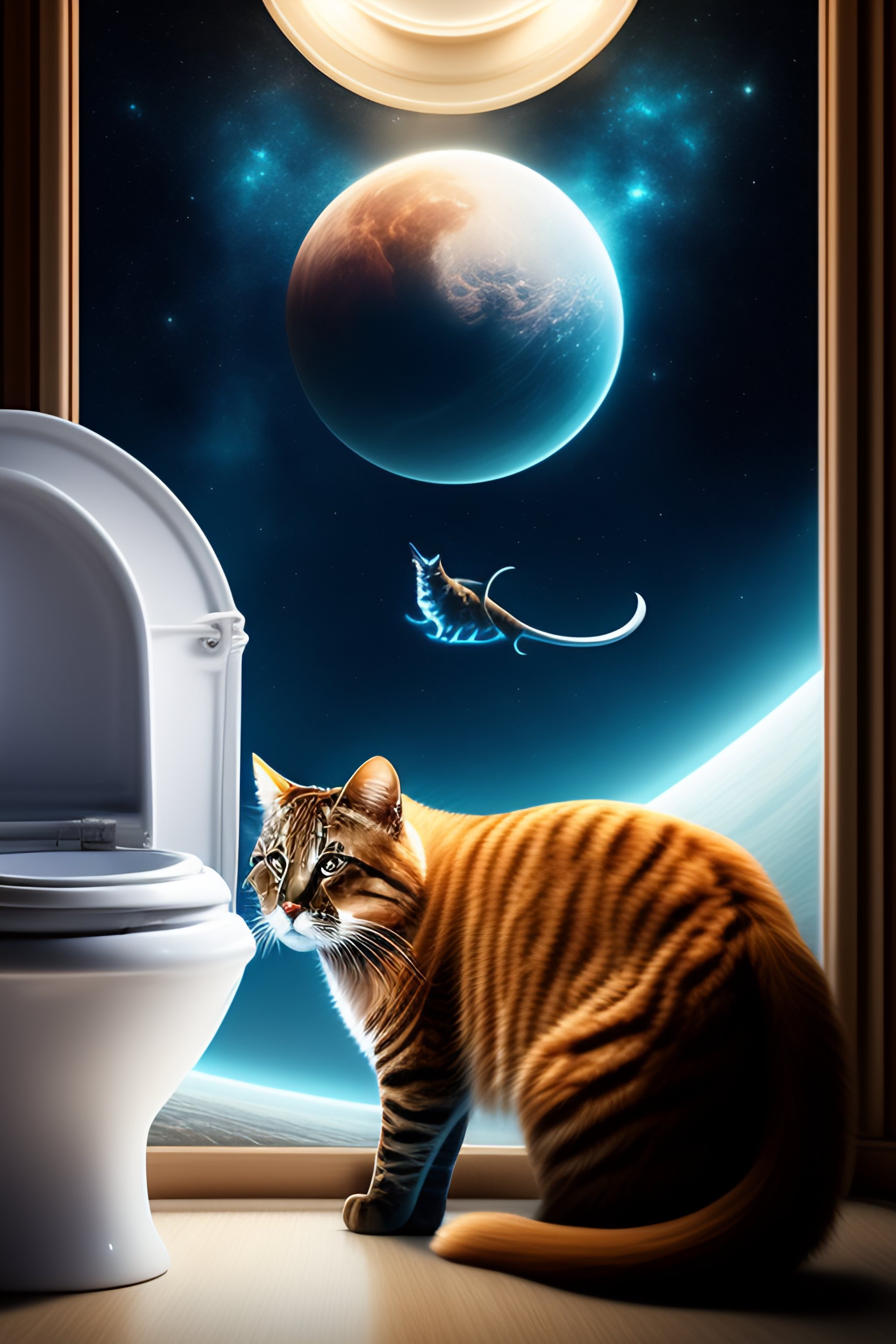 Lexica - Toilet in space with cat around and a dangerous big cat in the ...