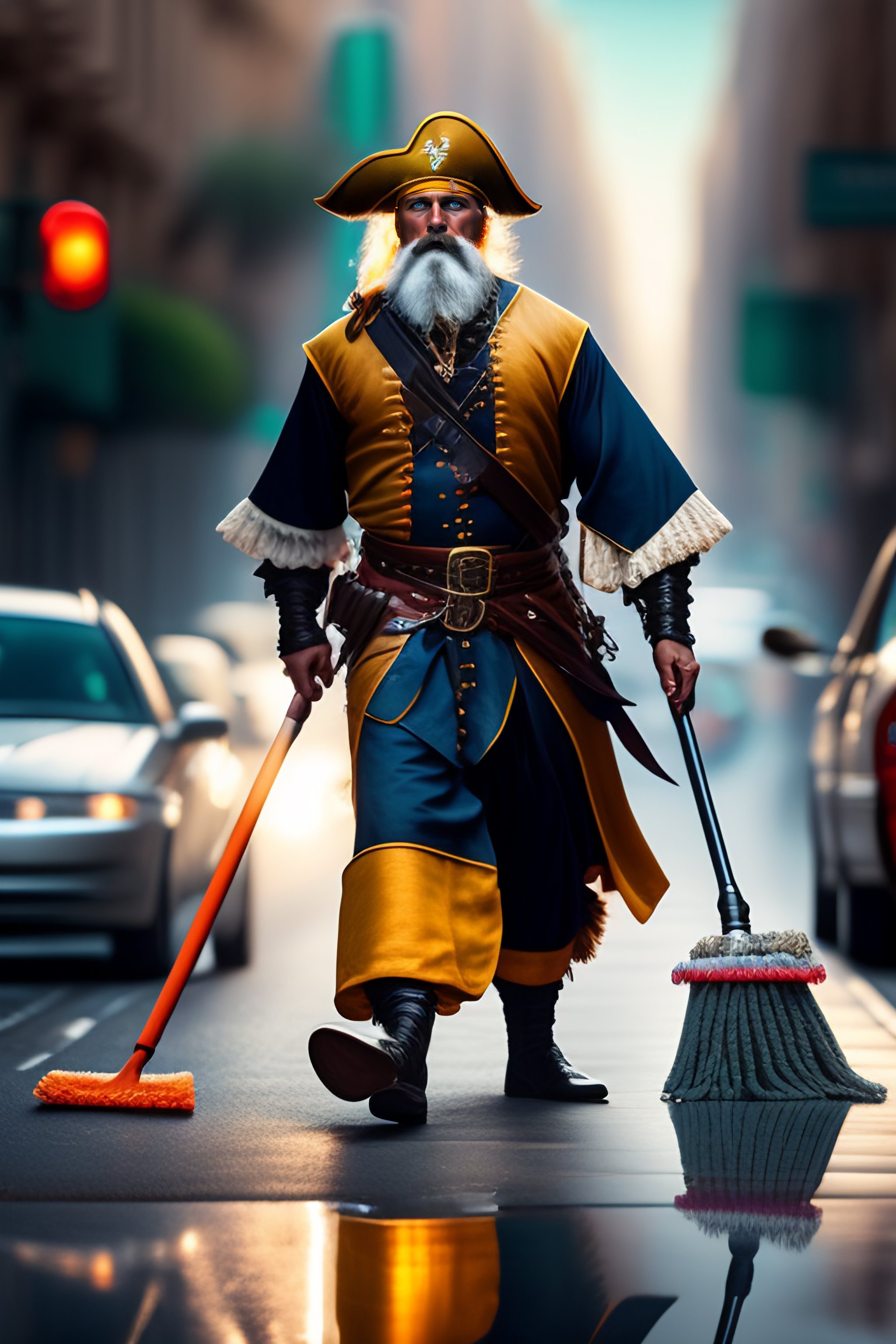 Lexica Pirate cleaning the street with a mop