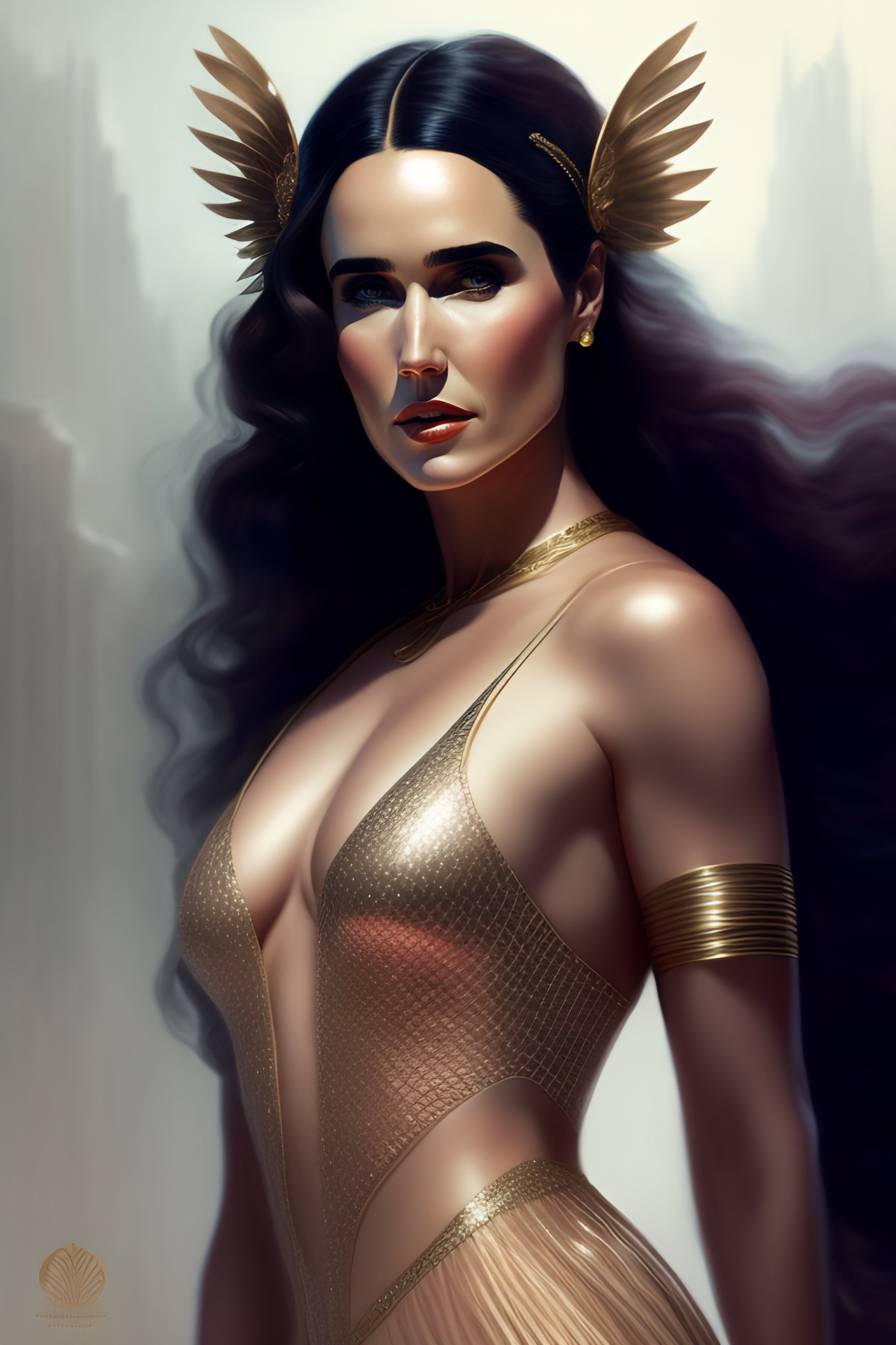 Lexica Jennifer Connelly As Athena Goddess Of Beauty In The Style Of Tom Bagshaw Wearing A 8176