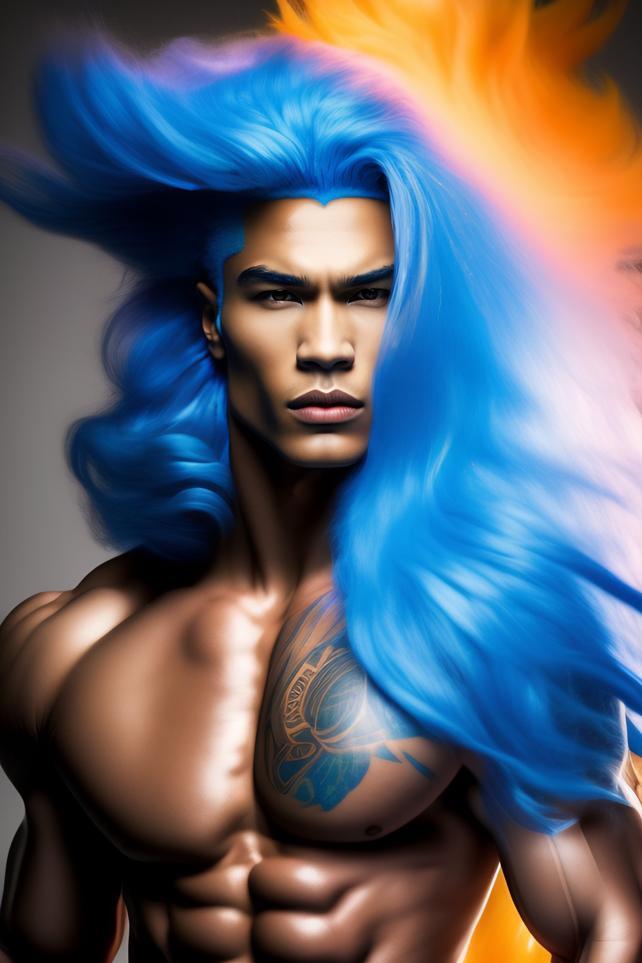 Lexica - Man with long hair like super sayen , blue hair