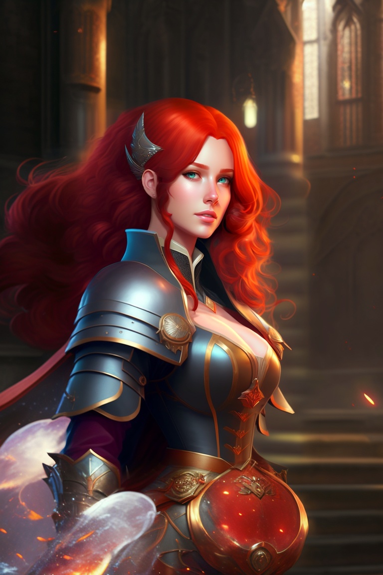 Lexica - A powerful red-haired heroine in the midst of battle, battling ...