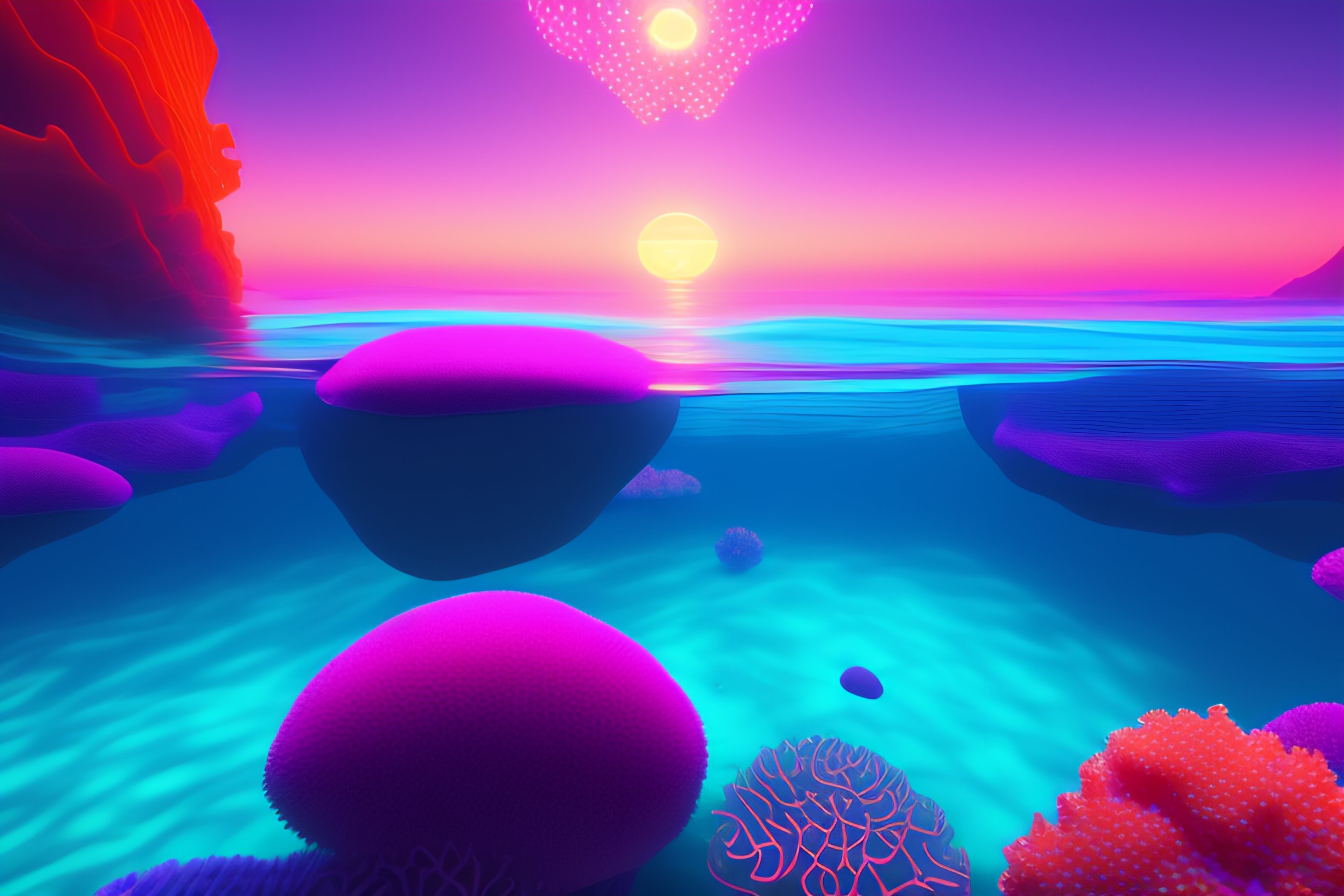 Lexica Mesmerizing underwater neon coral reef landscape with lobster