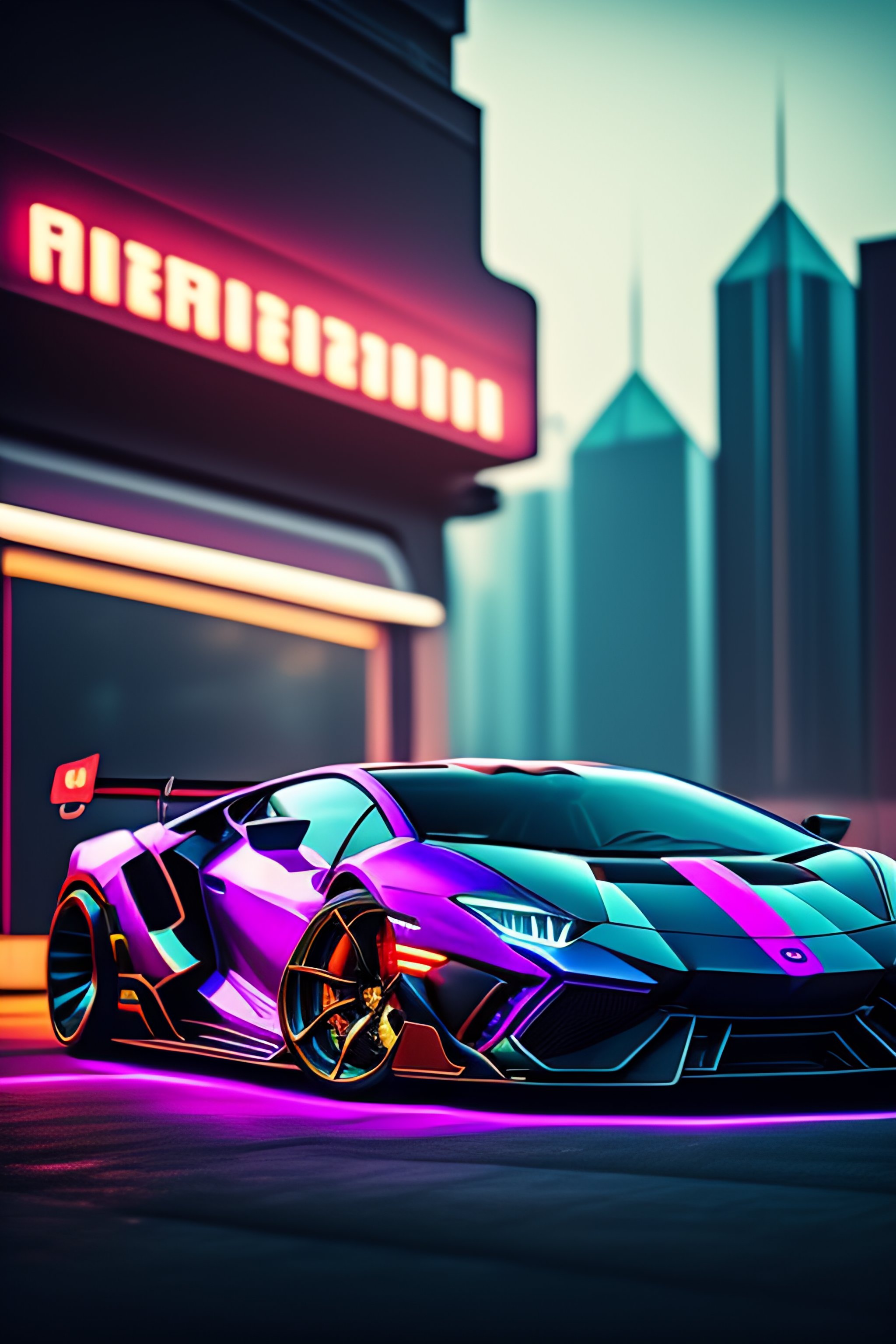 Lexica - Cyberpunk, lamborghini, city, neon,