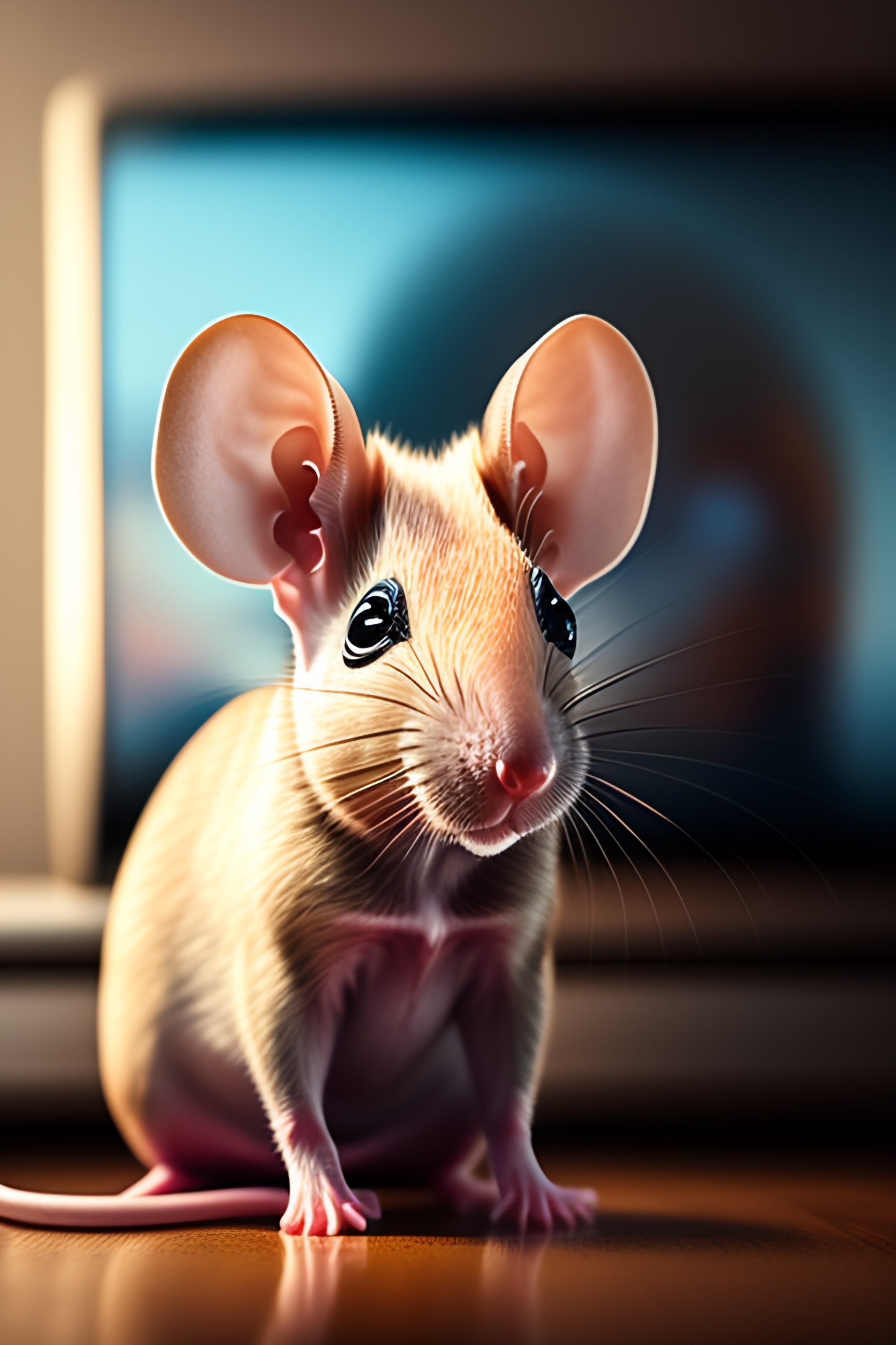 Lexica - A hairless mouse sitting in front tv