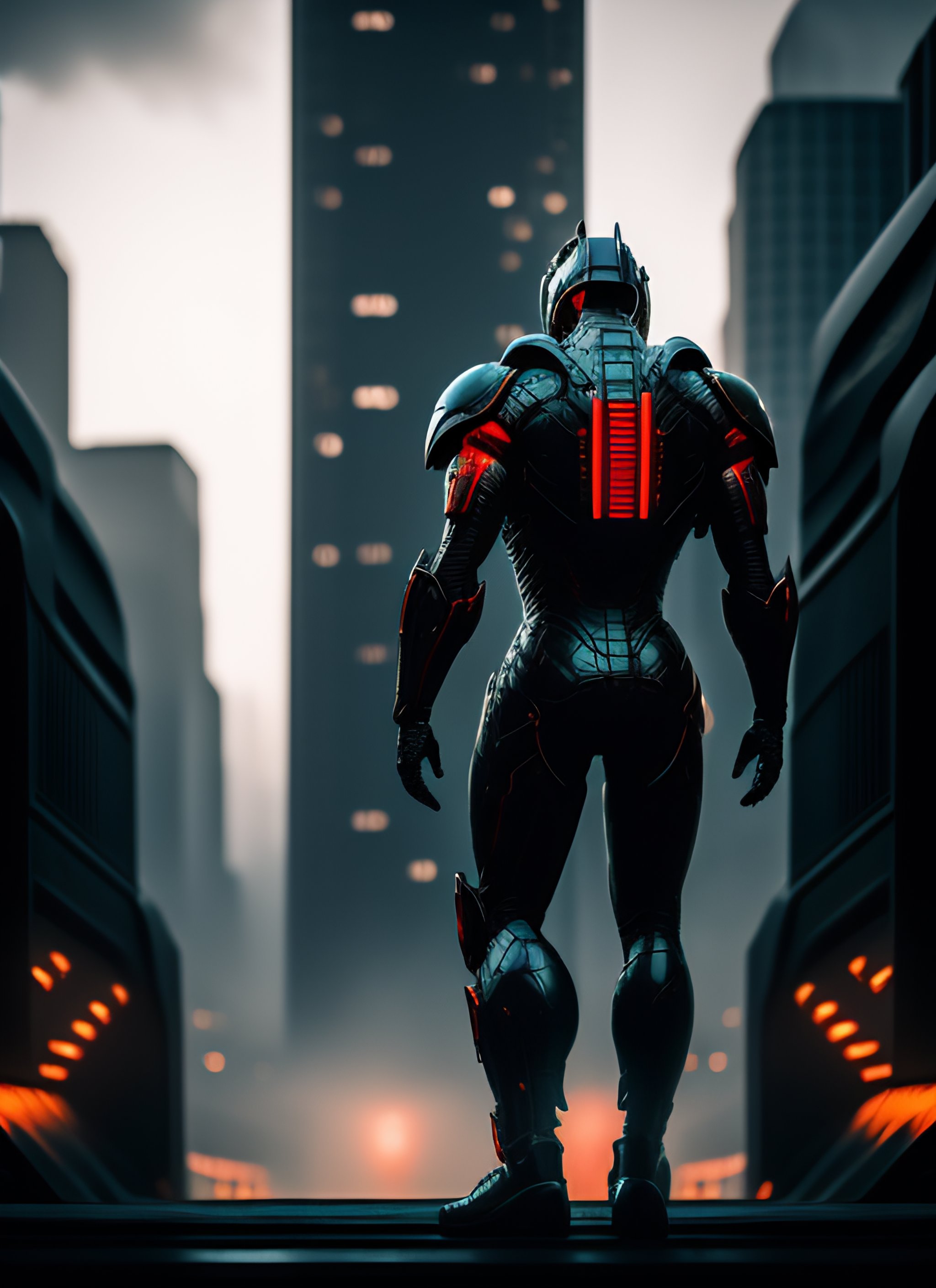 Lexica - Dinosaur humanoid, iron suit, red lights, metropolis, cyber ...