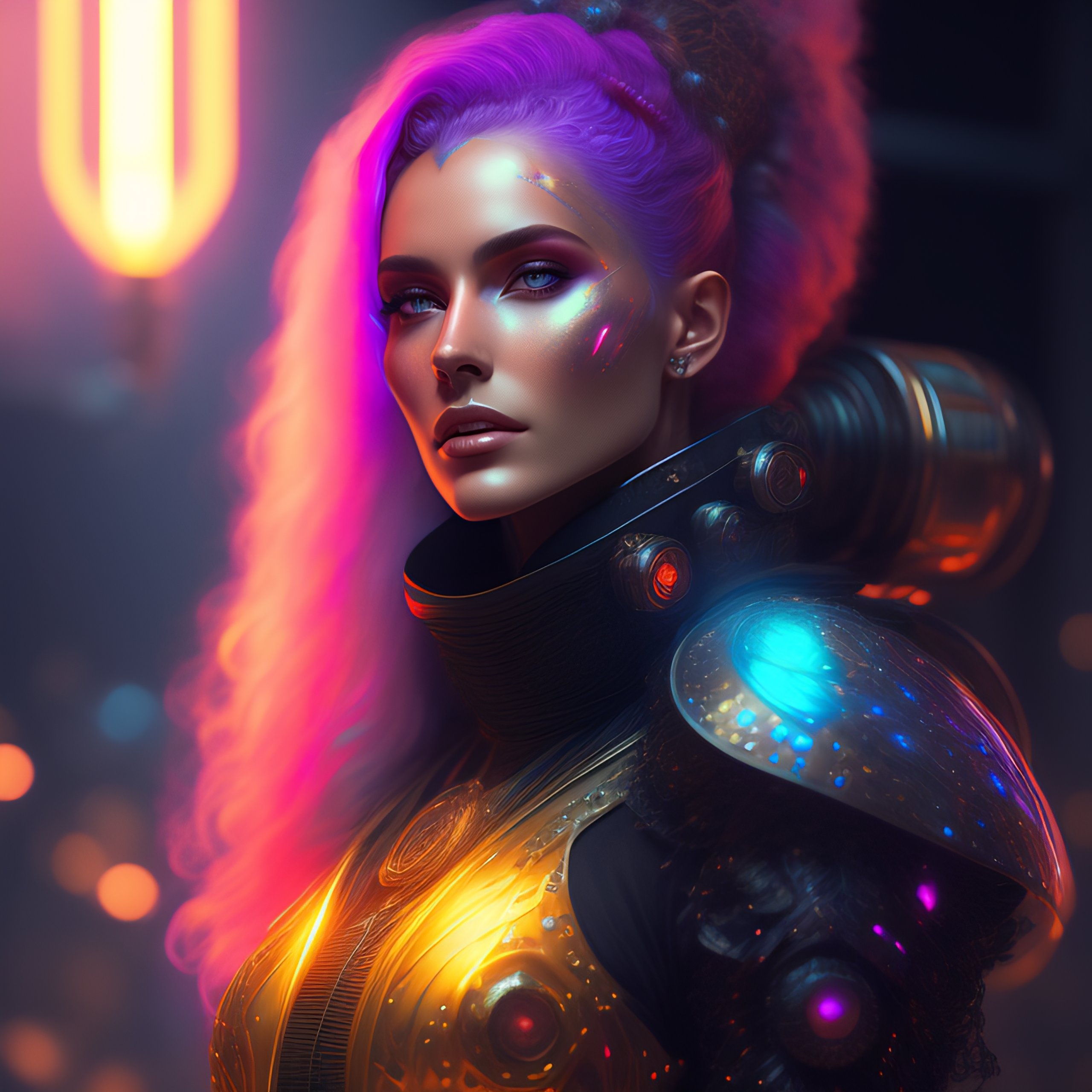 Lexica - Bright Psychedelic Hairy Woman Cyborg, Diffuse Lighting 