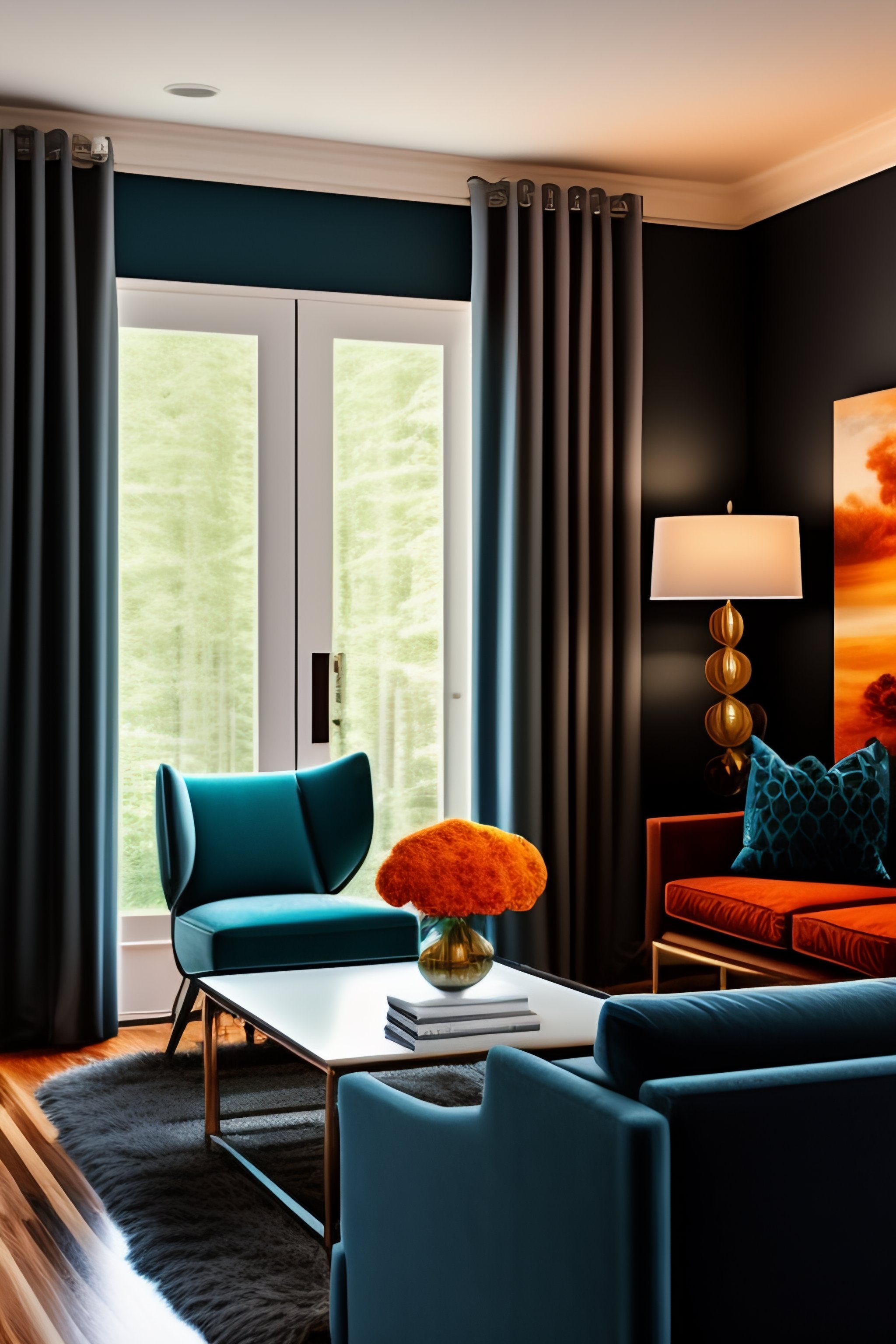 Lexica - Living room interior design in Memphis style design, interior ...