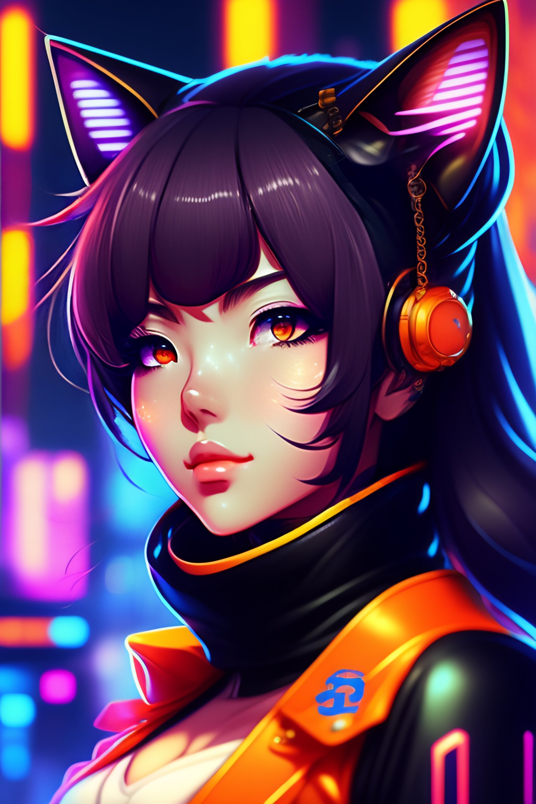 Lexica - Portrait of a Cute Anime Cyber Ninja Cat Girl in a Retro ...