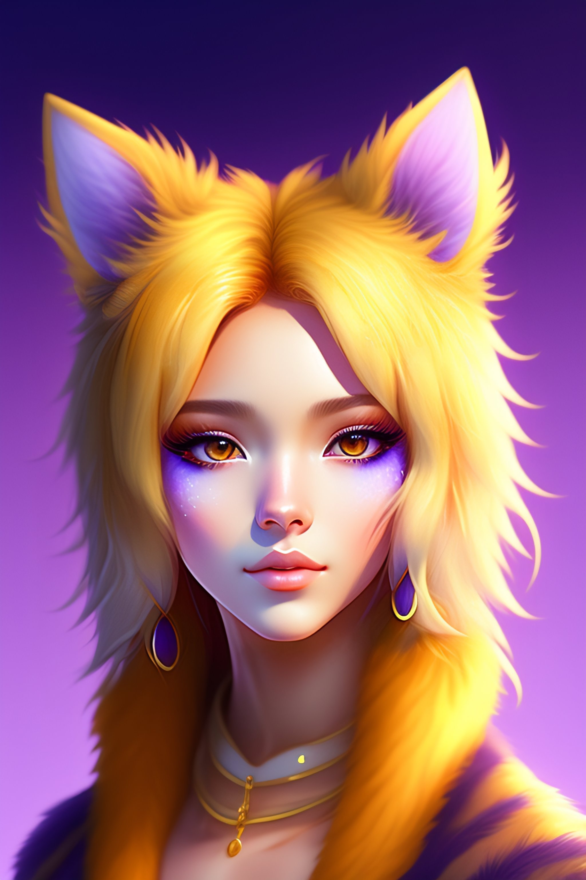 Lexica - A furry with lavender and yellow fur digital art cute anime eyes