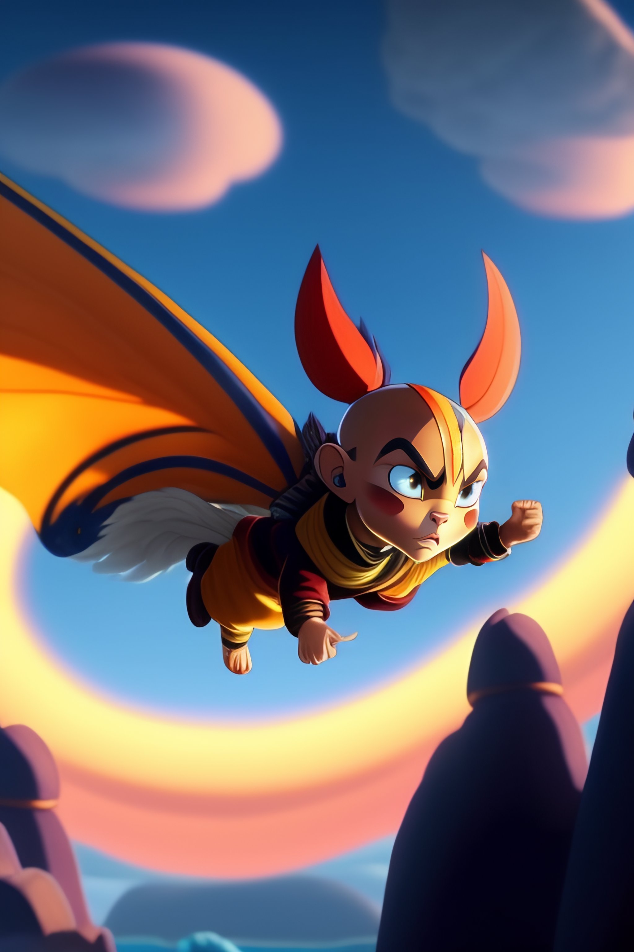 Lexica - Animated Avatar Aang flying with dragons