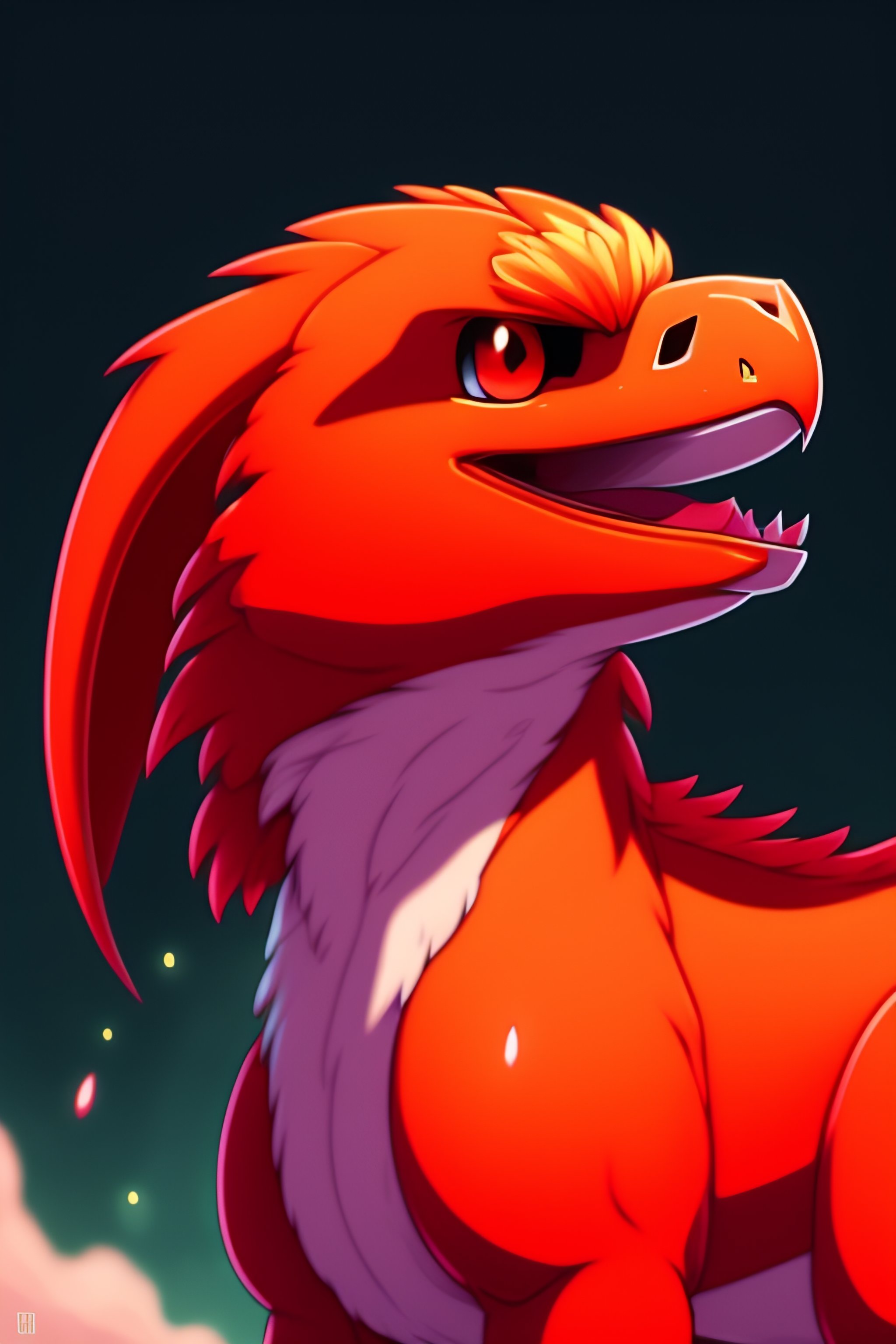 Lexica - Anime illustration of a cute red Utah raptor like pokemon with ...