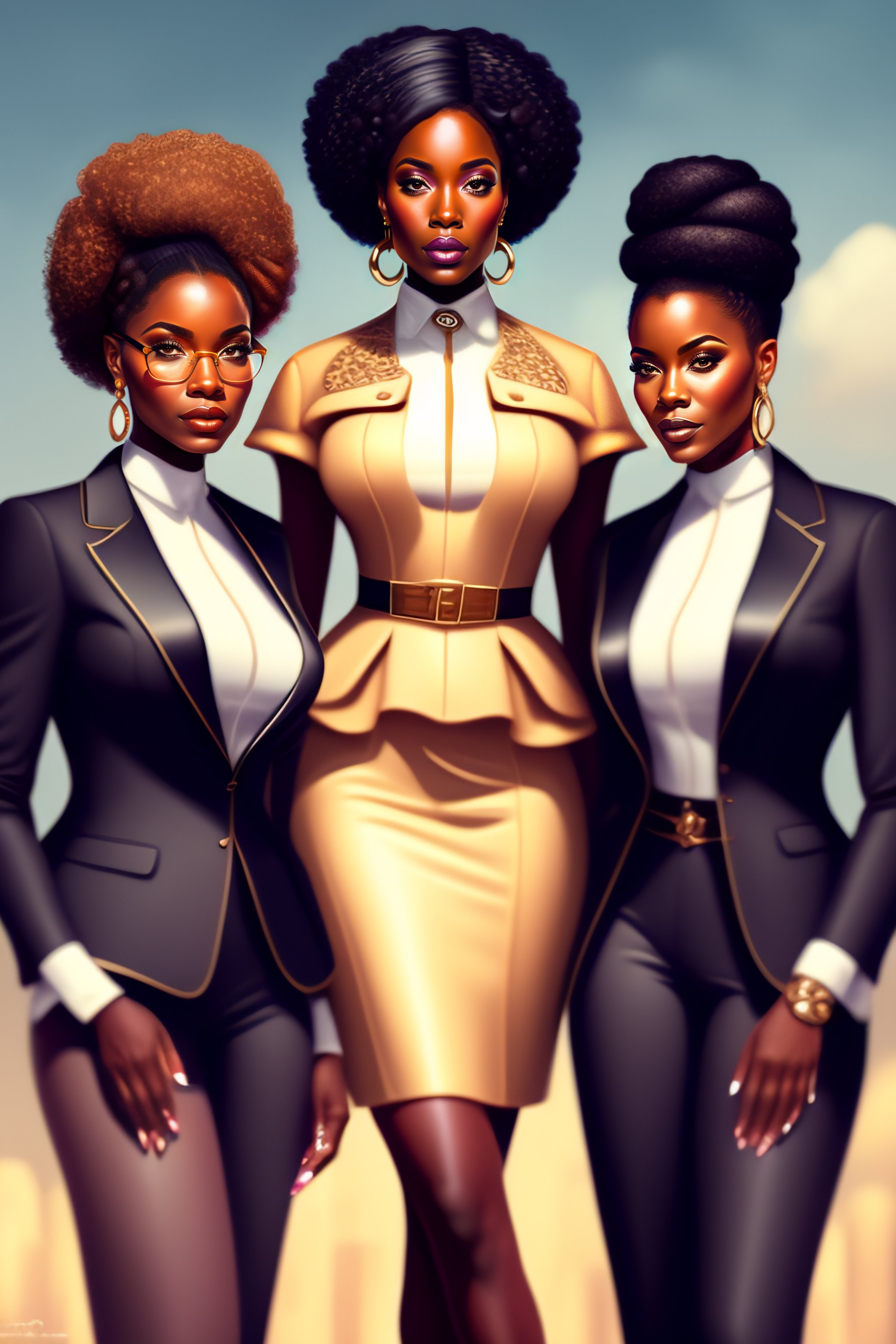Lexica - African american business woman with her team, full body,  intricate, elegant, highly detailed, digital painting, concept art, art  station, s