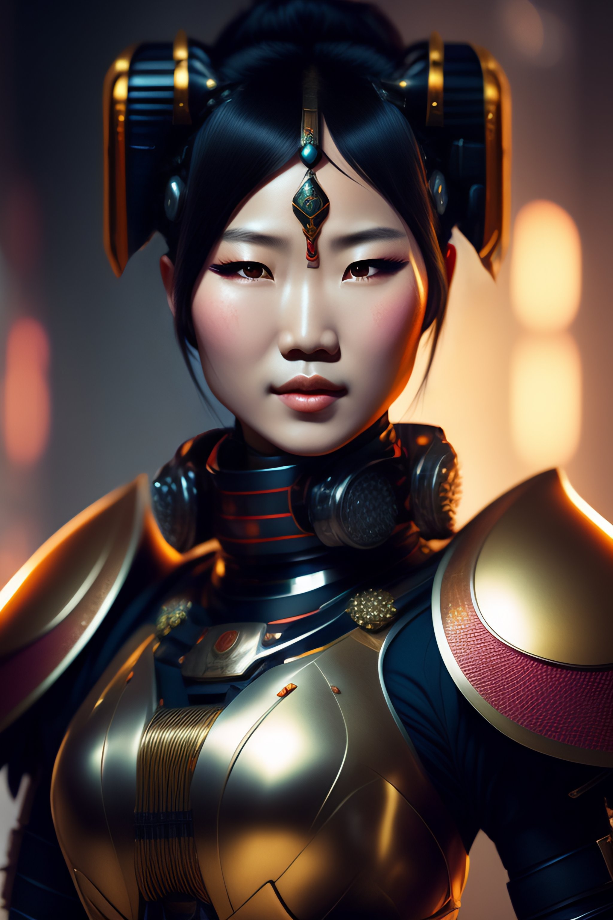 Lexica - Portrait a cyborg Asian girl samurai in mecha armor and helmet ...