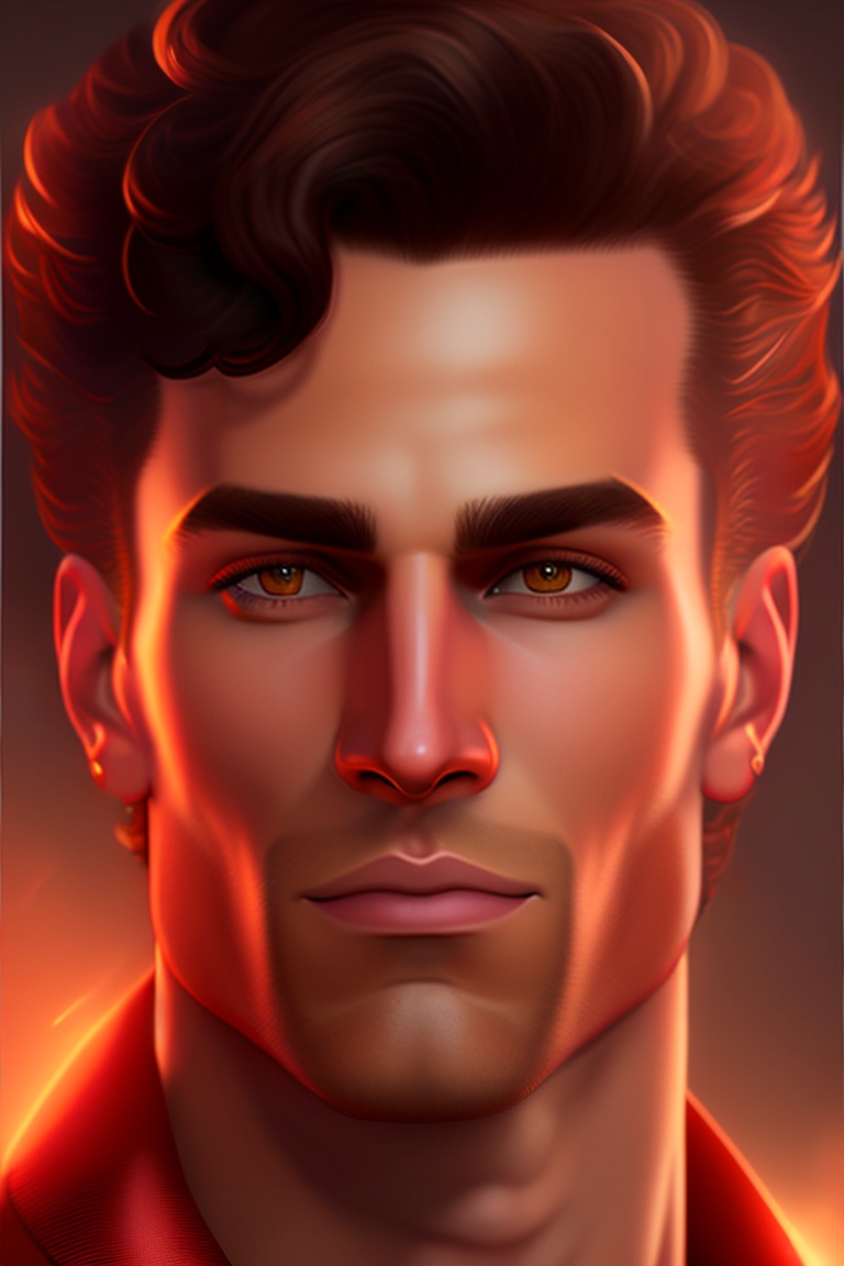 Lexica - A man with brown-red short curly hair, bronze eyes, stubble ...