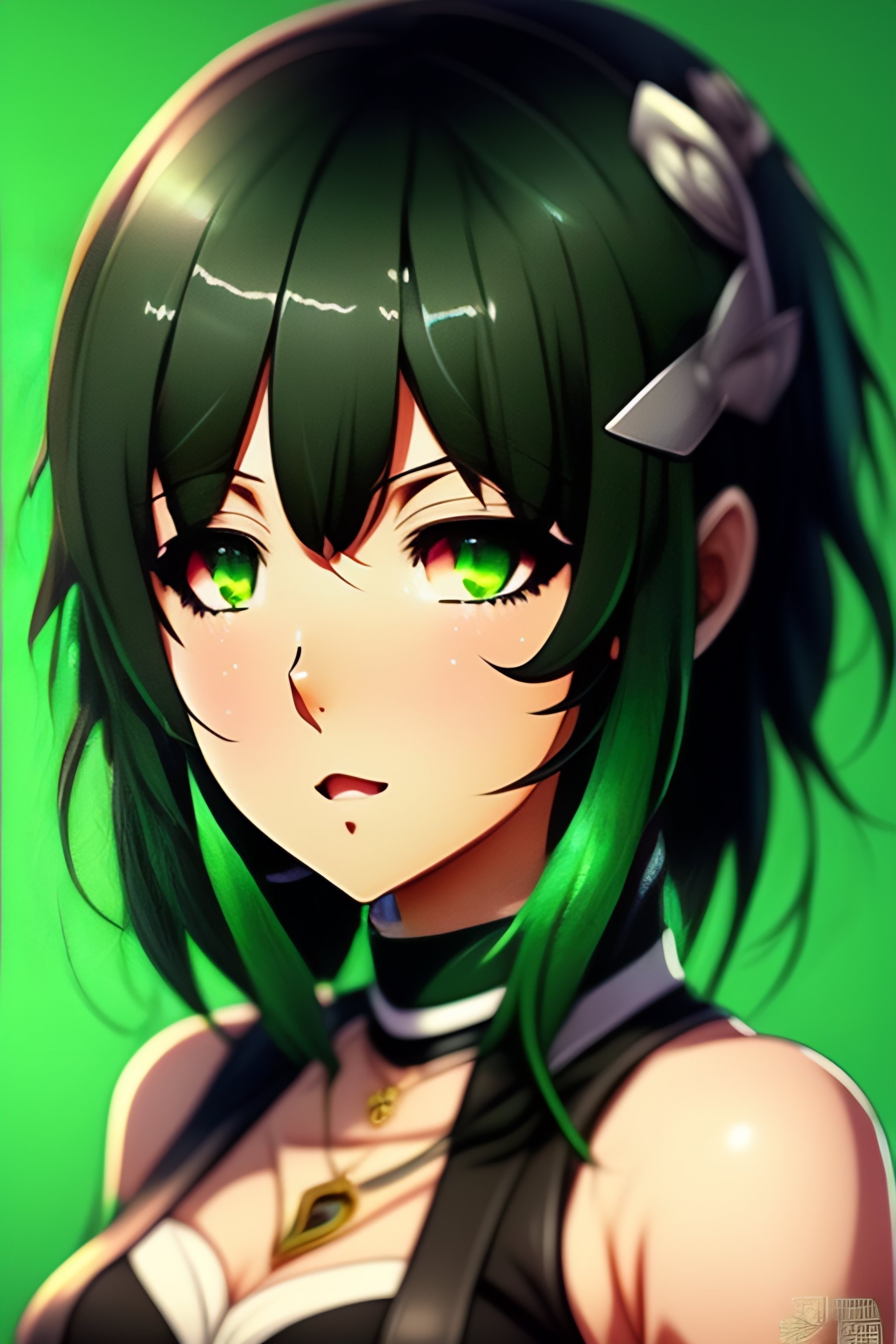 Lexica Cute Anime Girl Green Eyes Green And Black Hair Ahoge 7722