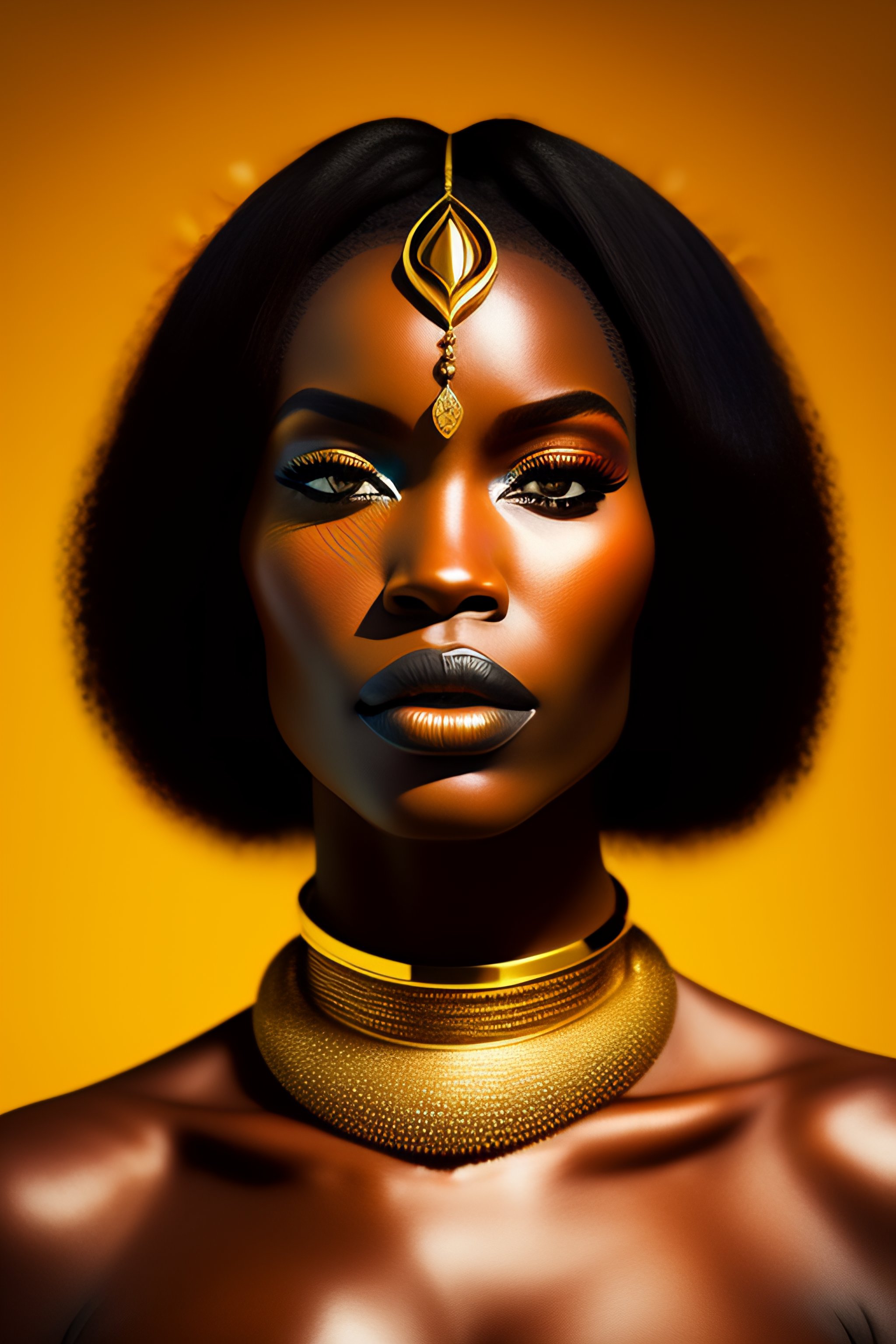 Lexica - Front portrait of African amazon goddess in gold jewelry