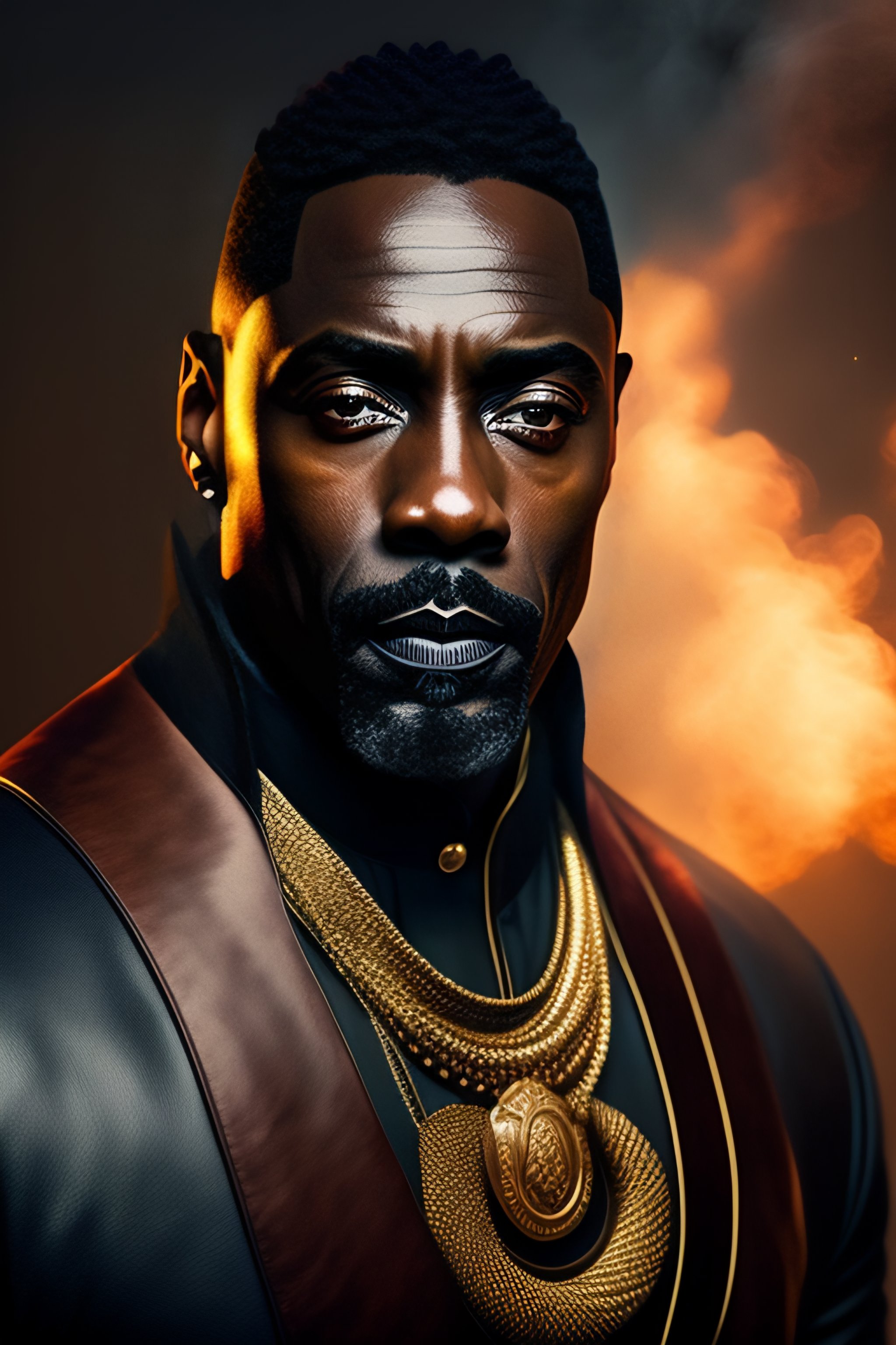 Lexica - Idris Elba, D&D Wizard with staff gem, dreadlock hair