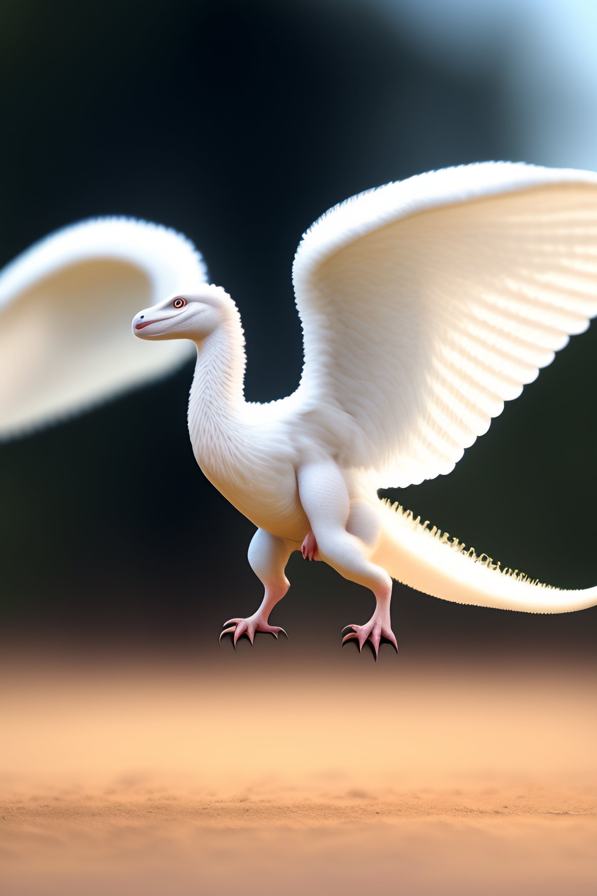 Lexica - White baby velociraptor with wings and white fur and with no arms