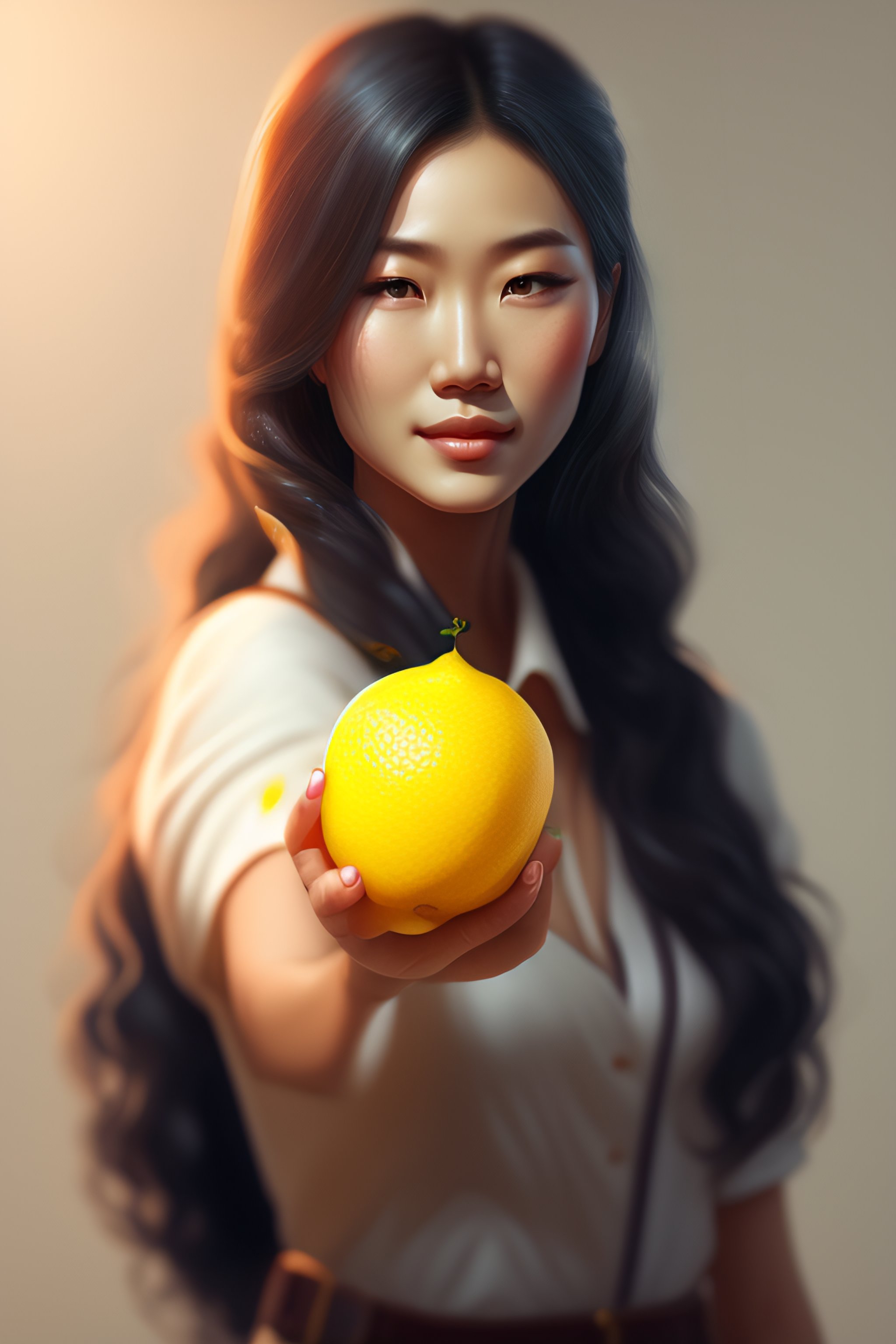 Lexica Half swedish and half japanese woman, holding a small lemon