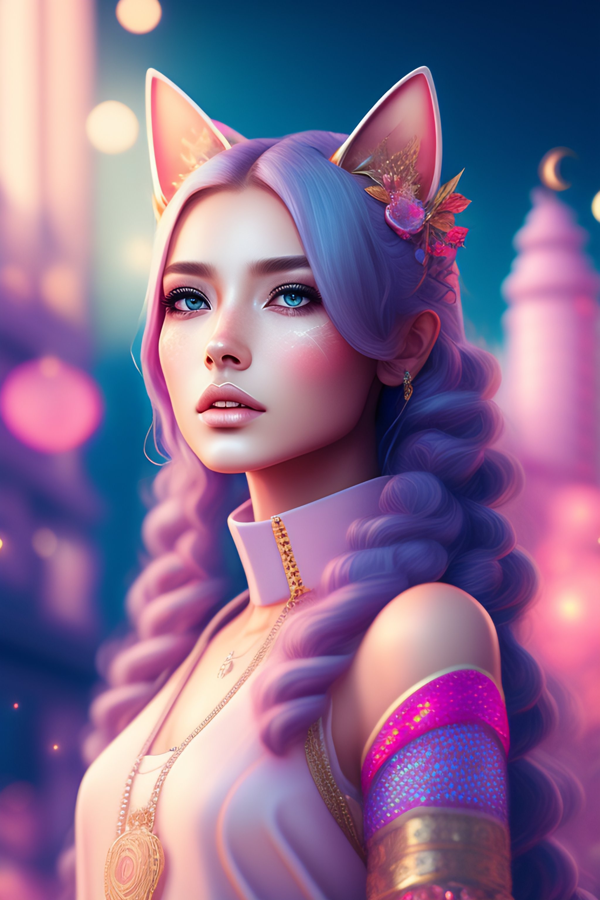 Lexica - Dynamic epic portrait of a cat-girl in a cute outfit in ...