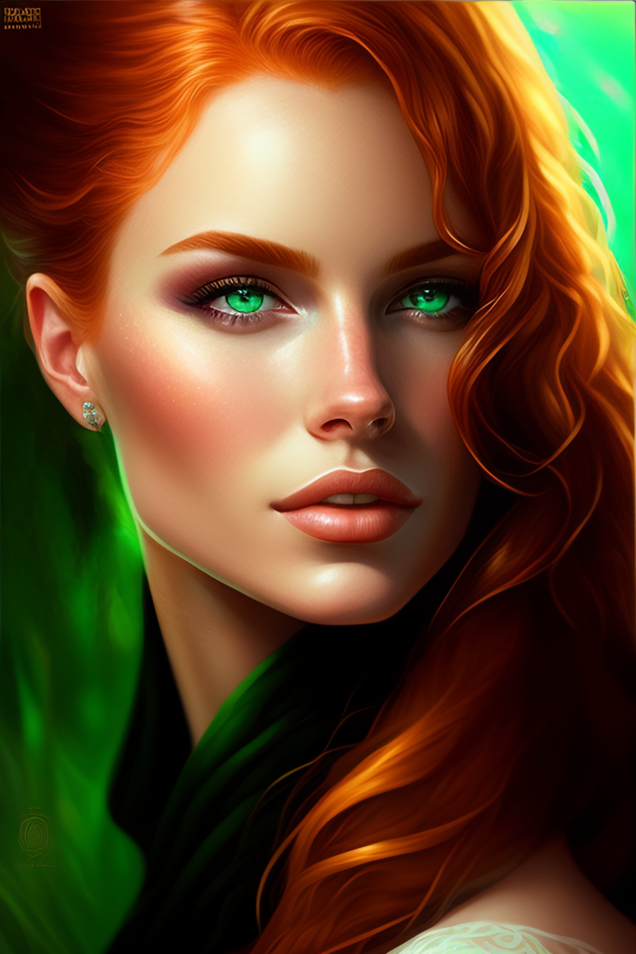Lexica - Fantasy, green eyes, face, ginger hair, intricate, elegant ...