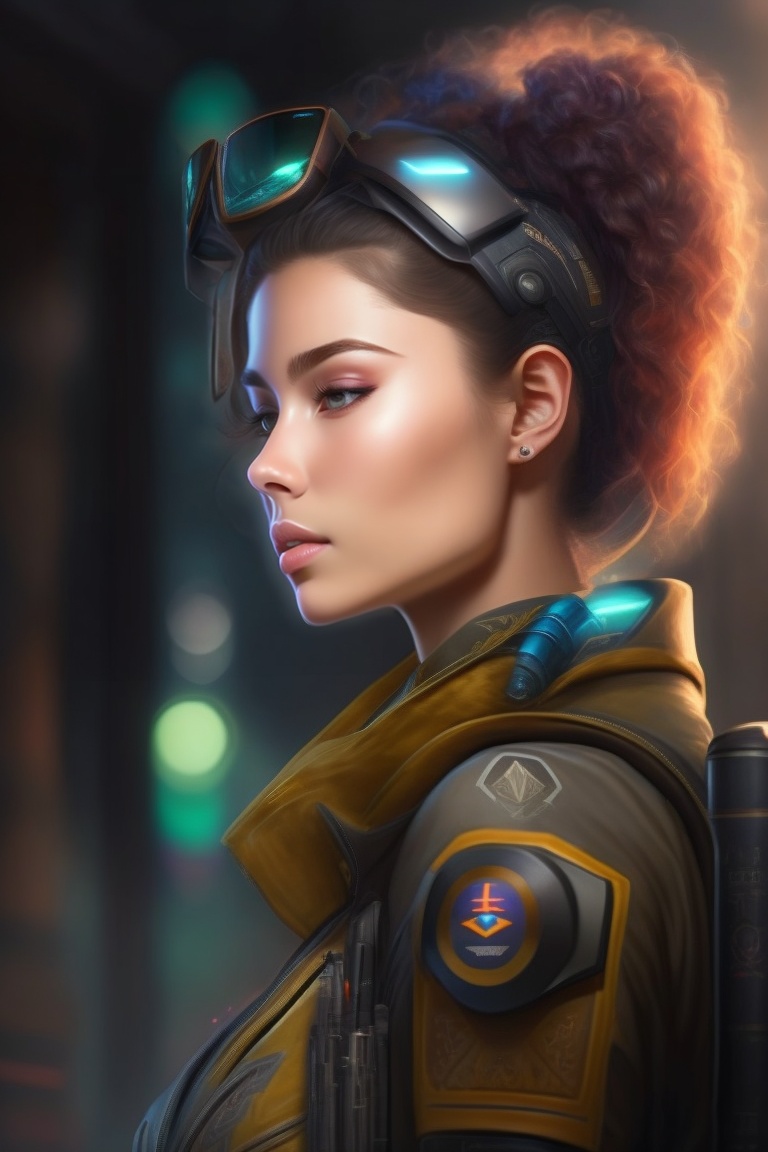 Lexica - Woman with bionic arms, army, weapons, cyberpunk