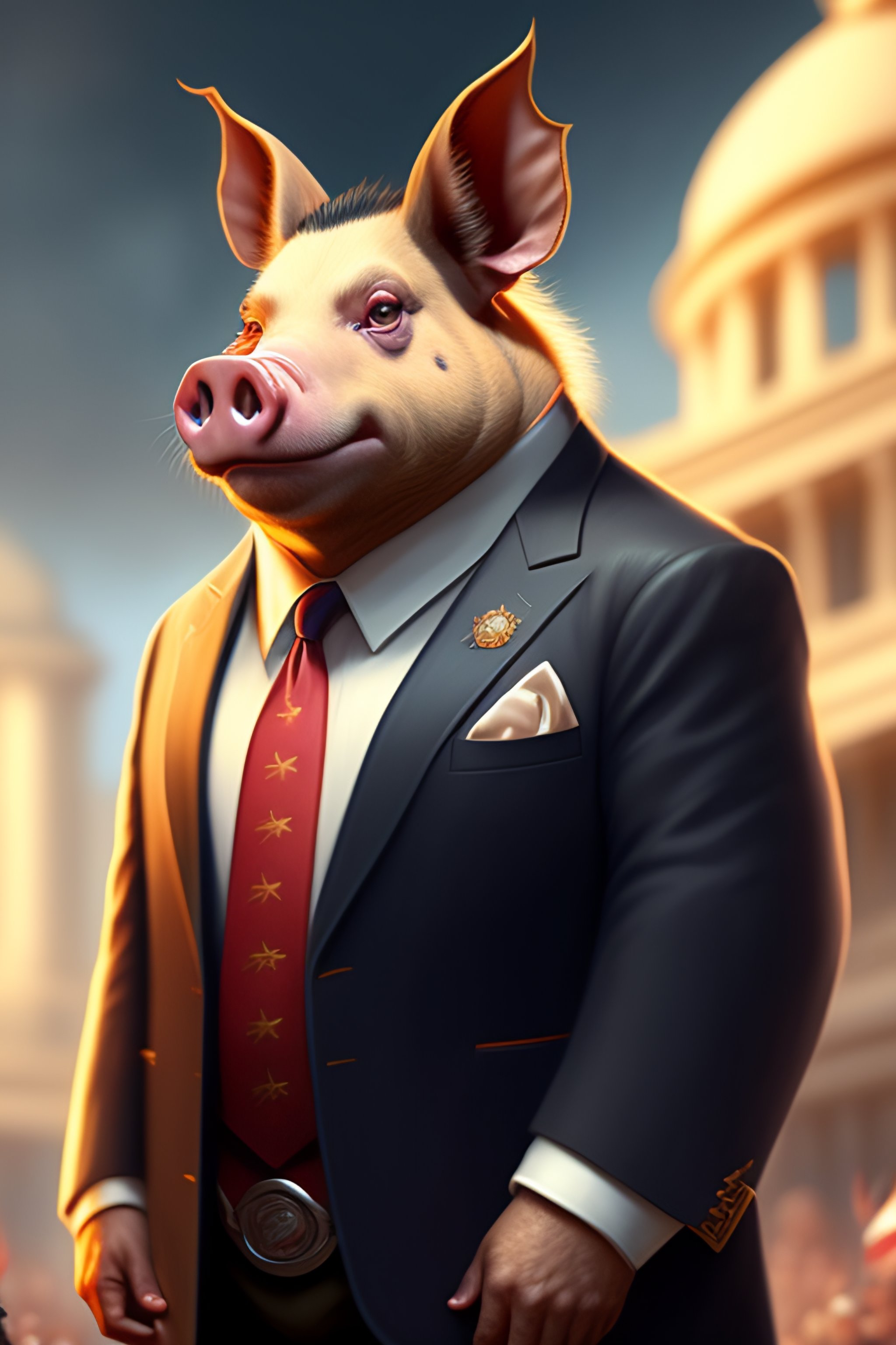 evil cartoon pig standing up
