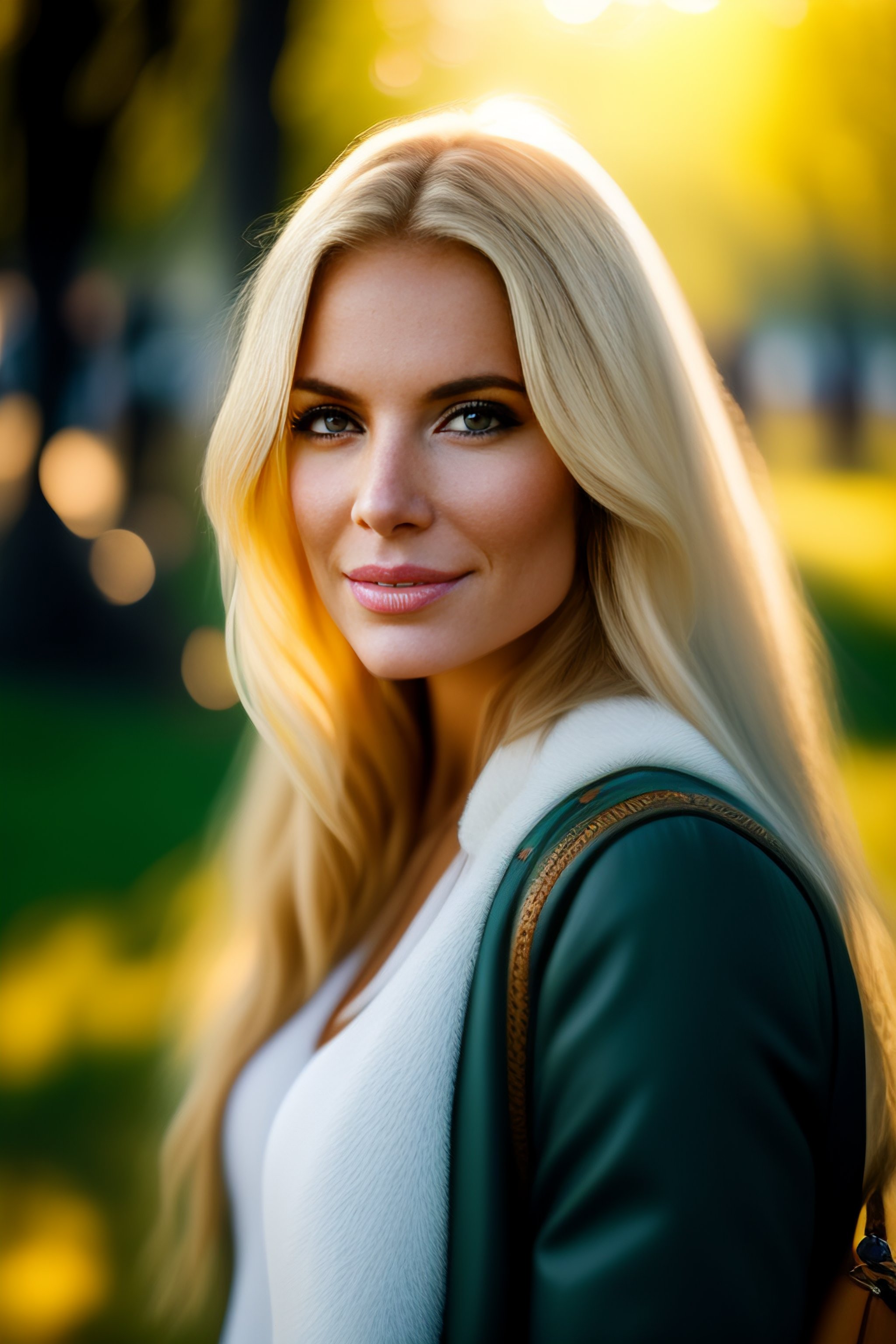 Lexica - Portrait of a beautiful blond woman in the park