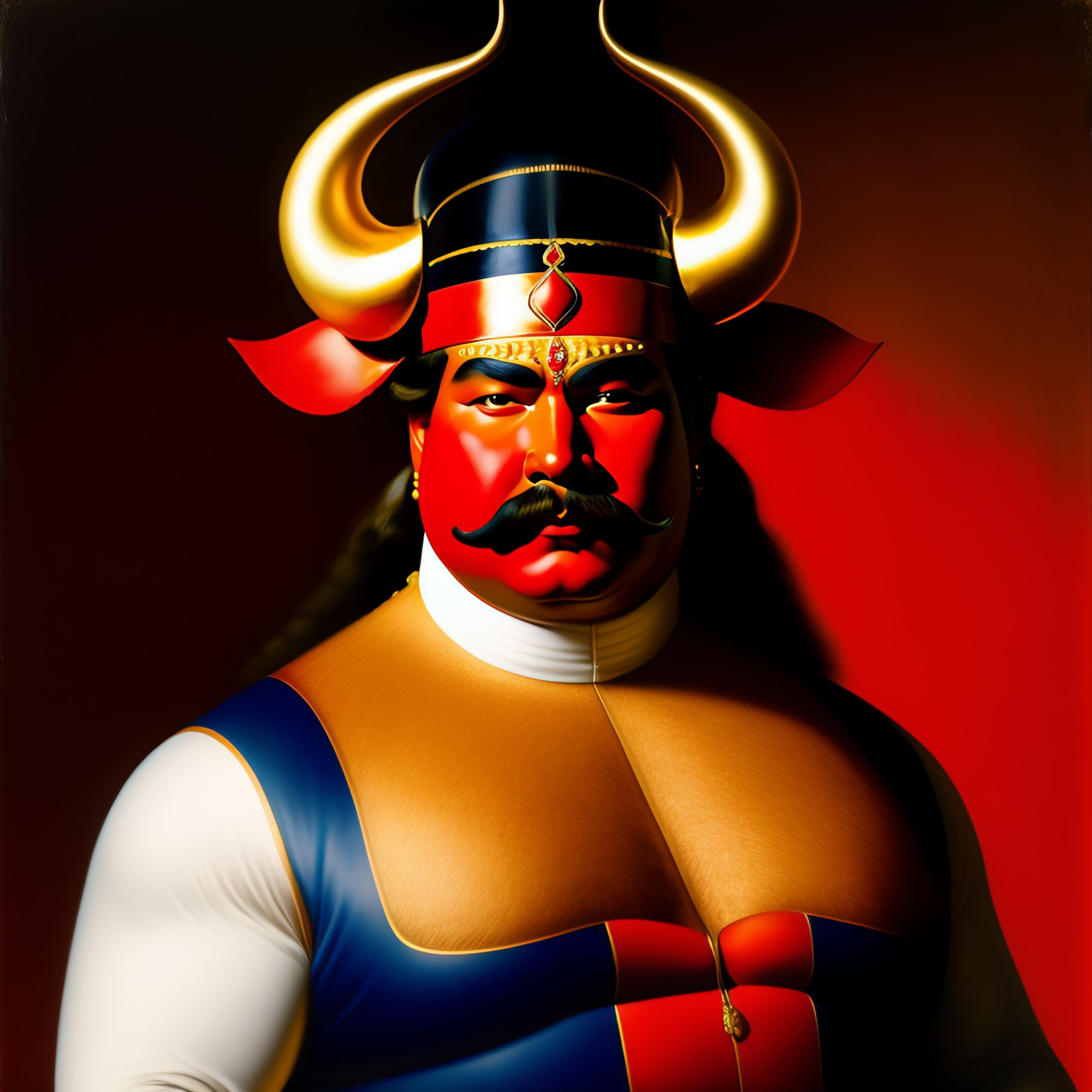 Lexica - A man with the face painted red and wearing two horns in the ...