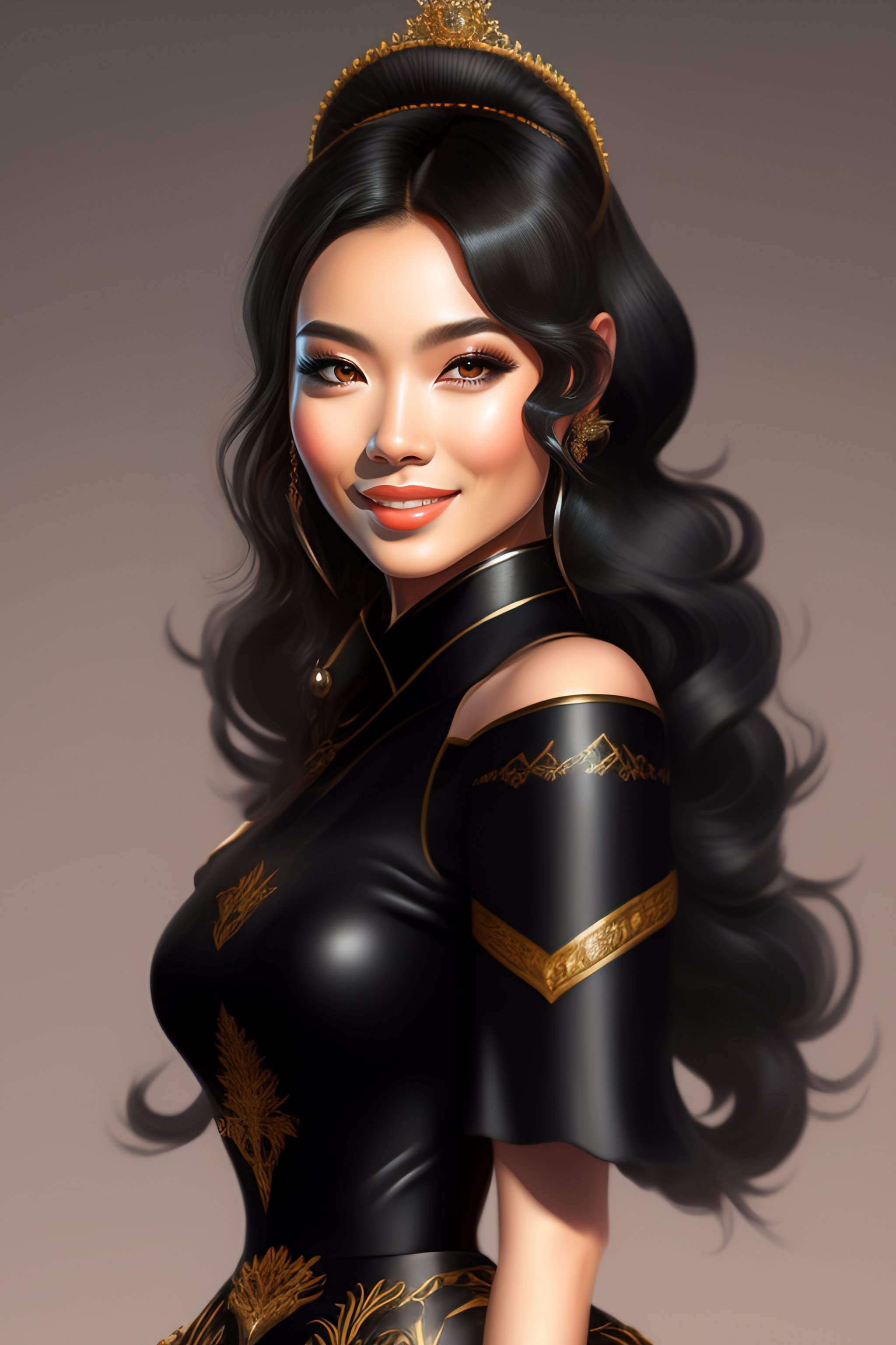 Lexica - A highly detailed illustration of black haired lady wearing ...