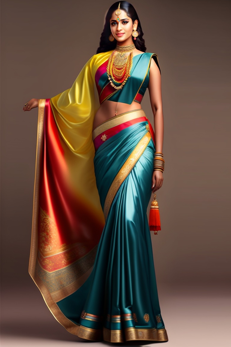 Lexica - Young indian woman in a saree, massive downblouse, fit body,  wearing saree, wearing kebama