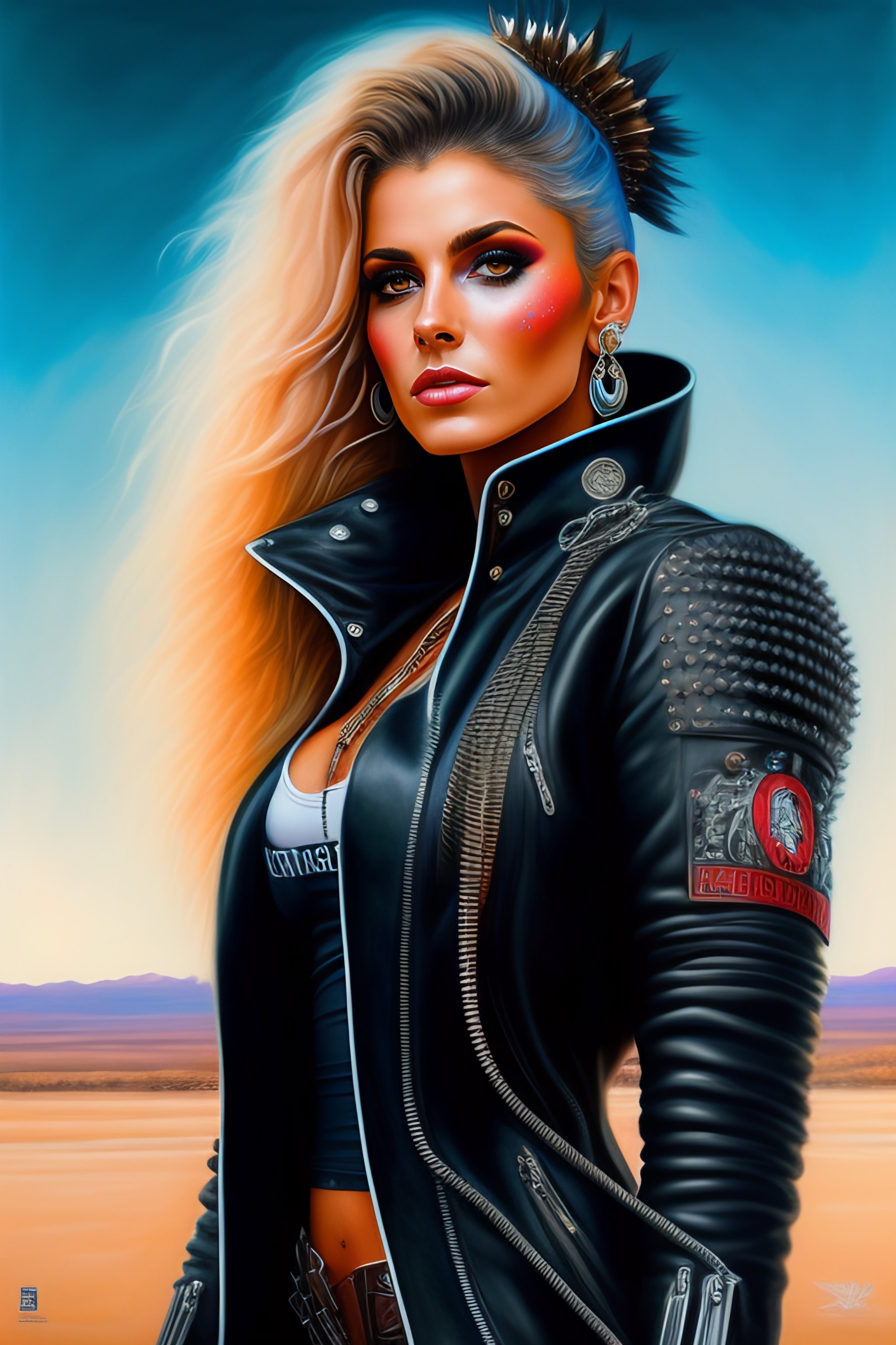 Lexica - @stellapellerano as a cute punk scull girl, mad max jacket ...