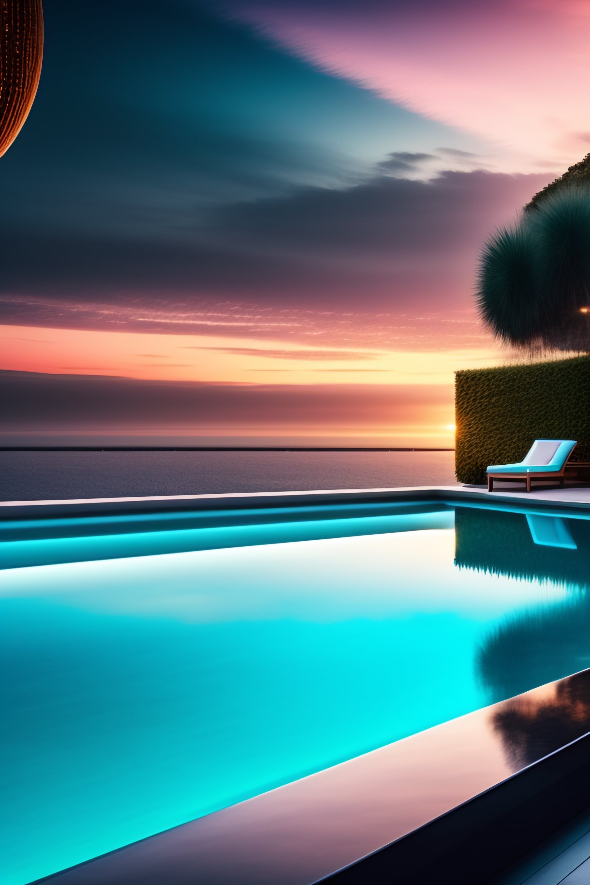 Lexica - Car driving by the infinity swimming pool pool in the rooftop