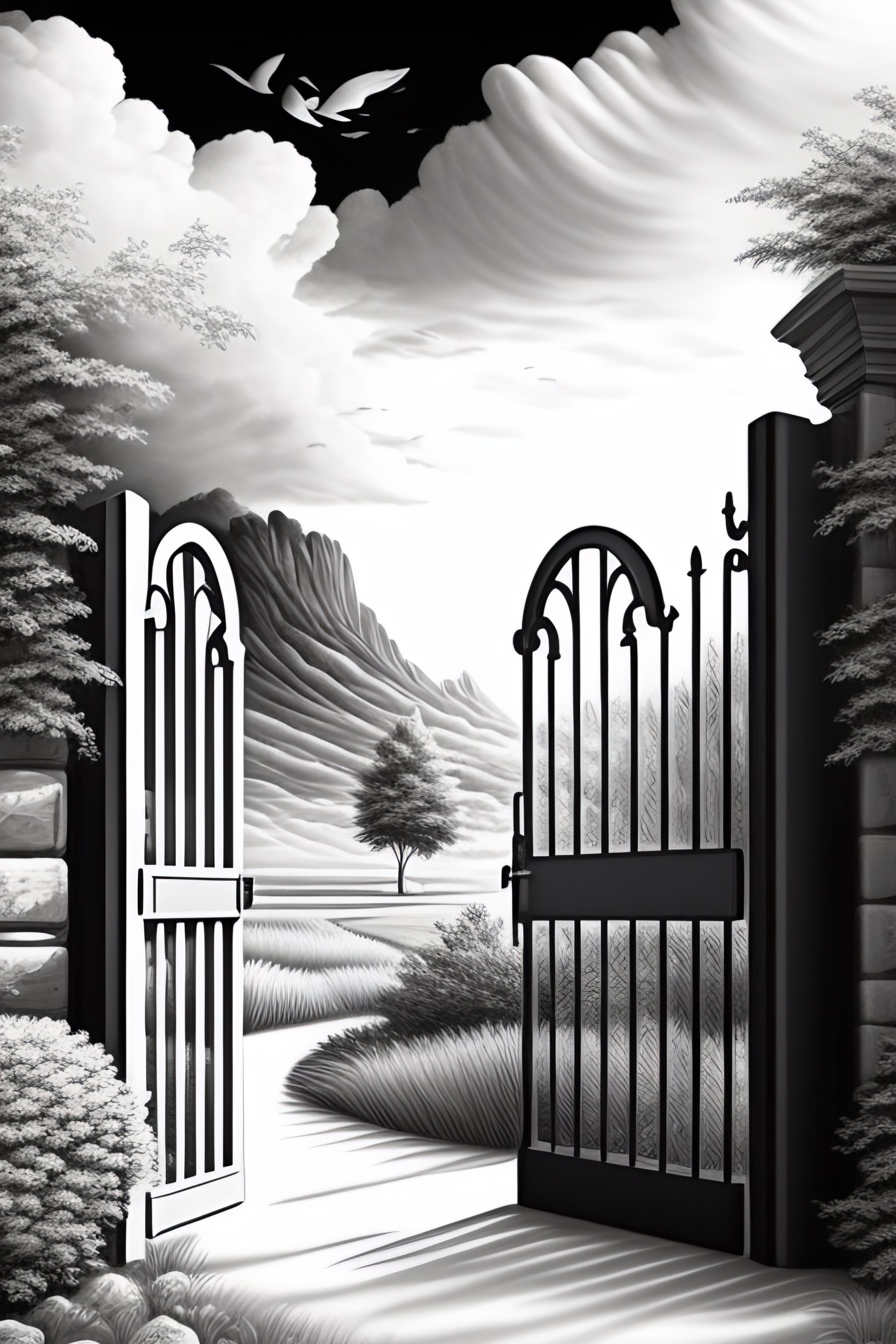 gates of heaven drawing black and white