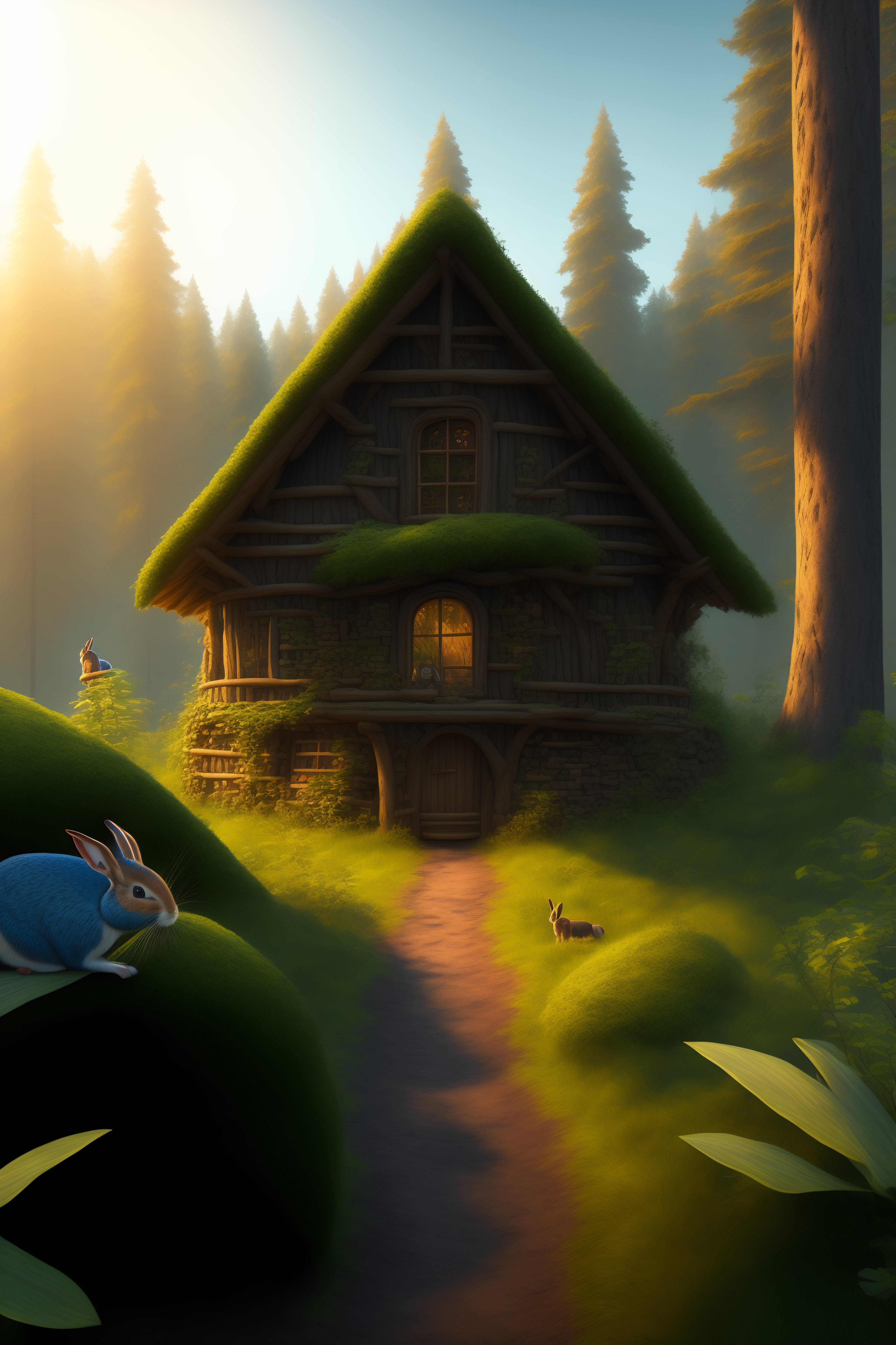 Lexica - Establishing a wide shot of Peter's rabbit home in the forest.