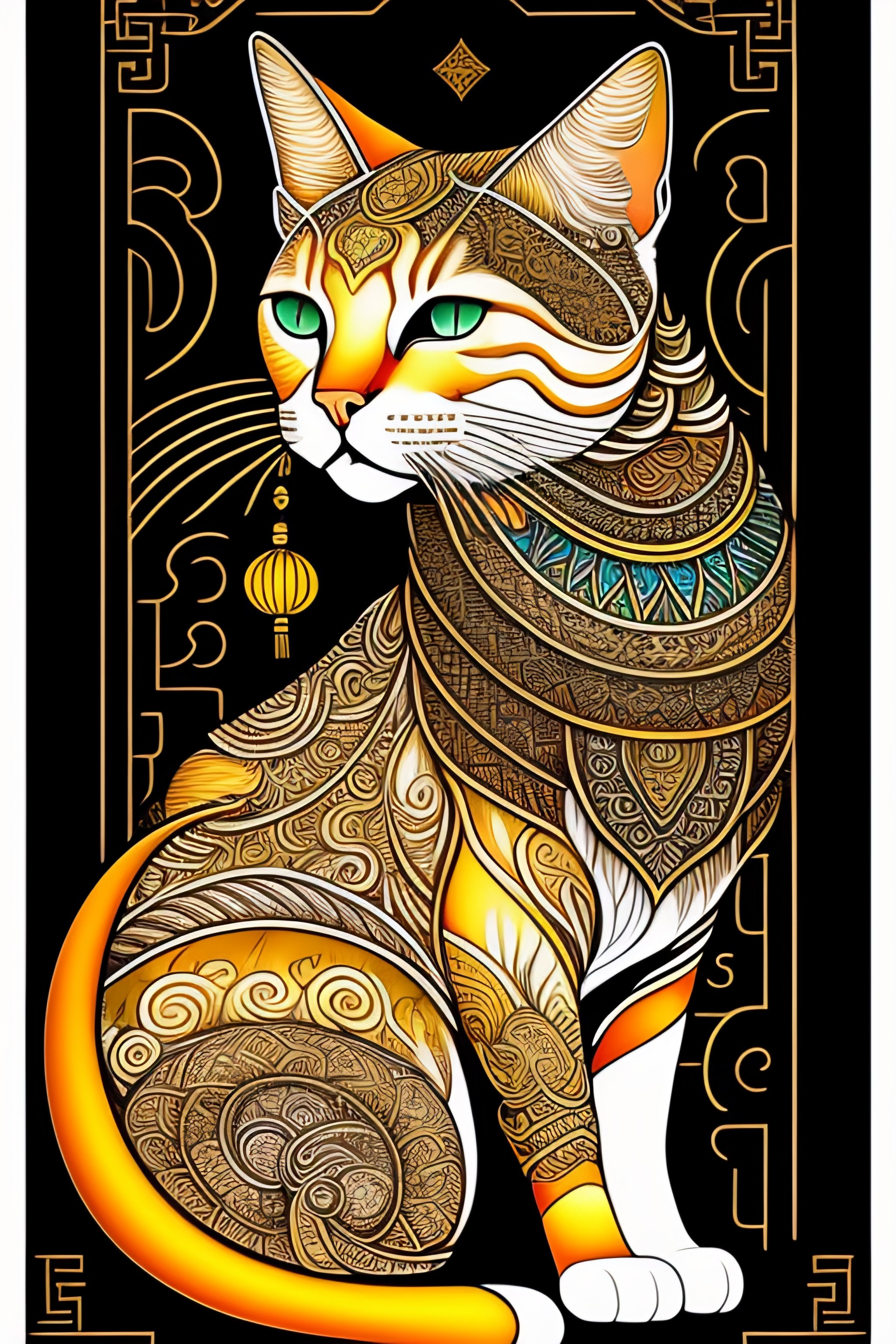 Lexica - Year of the cat, Chinese astrology, tarot card, line drawing ...