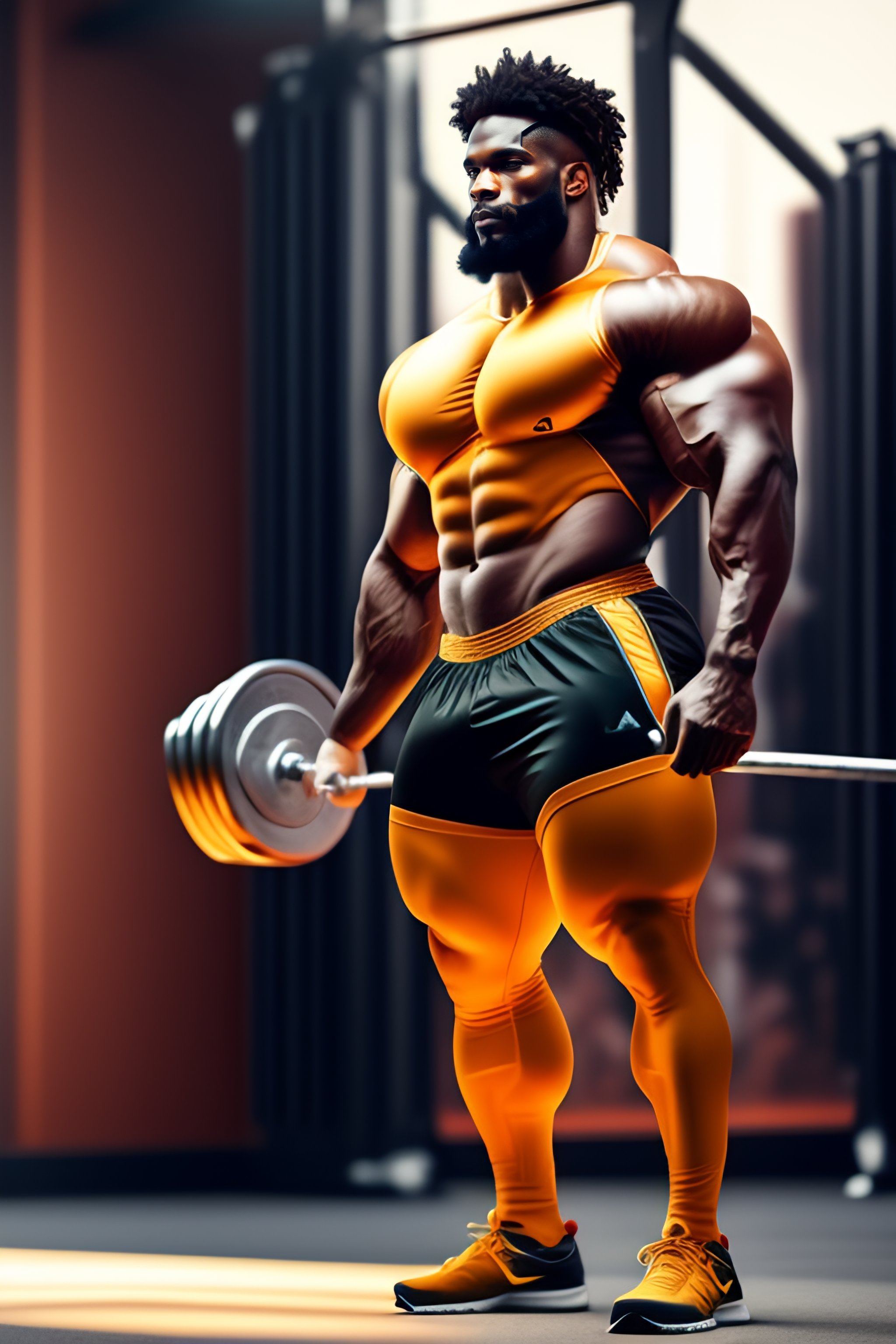 Lexica - A lion in training suit, lifting weight, gym. hyper realistic