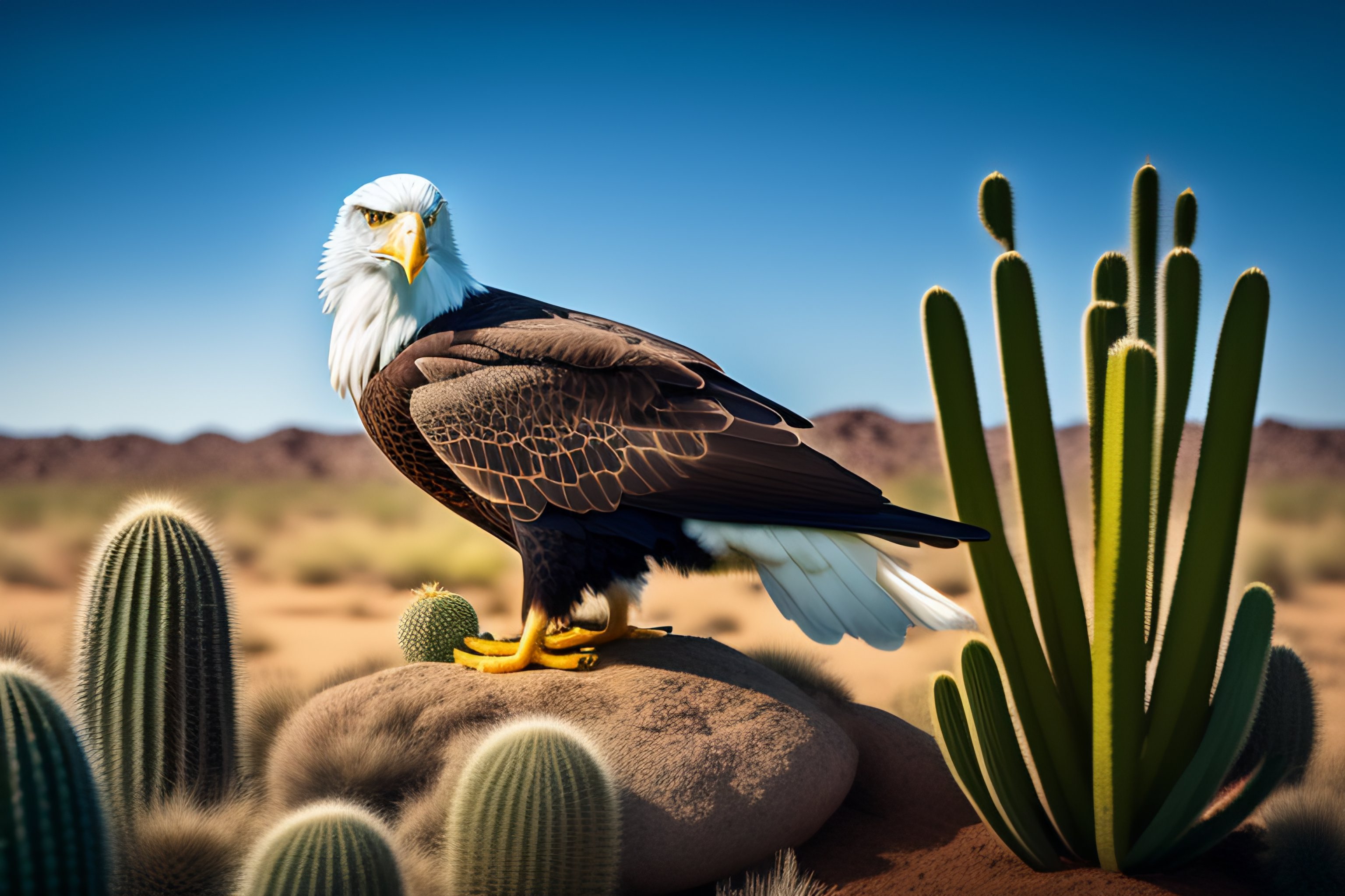 Lexica - Eagle sitting on a cactus