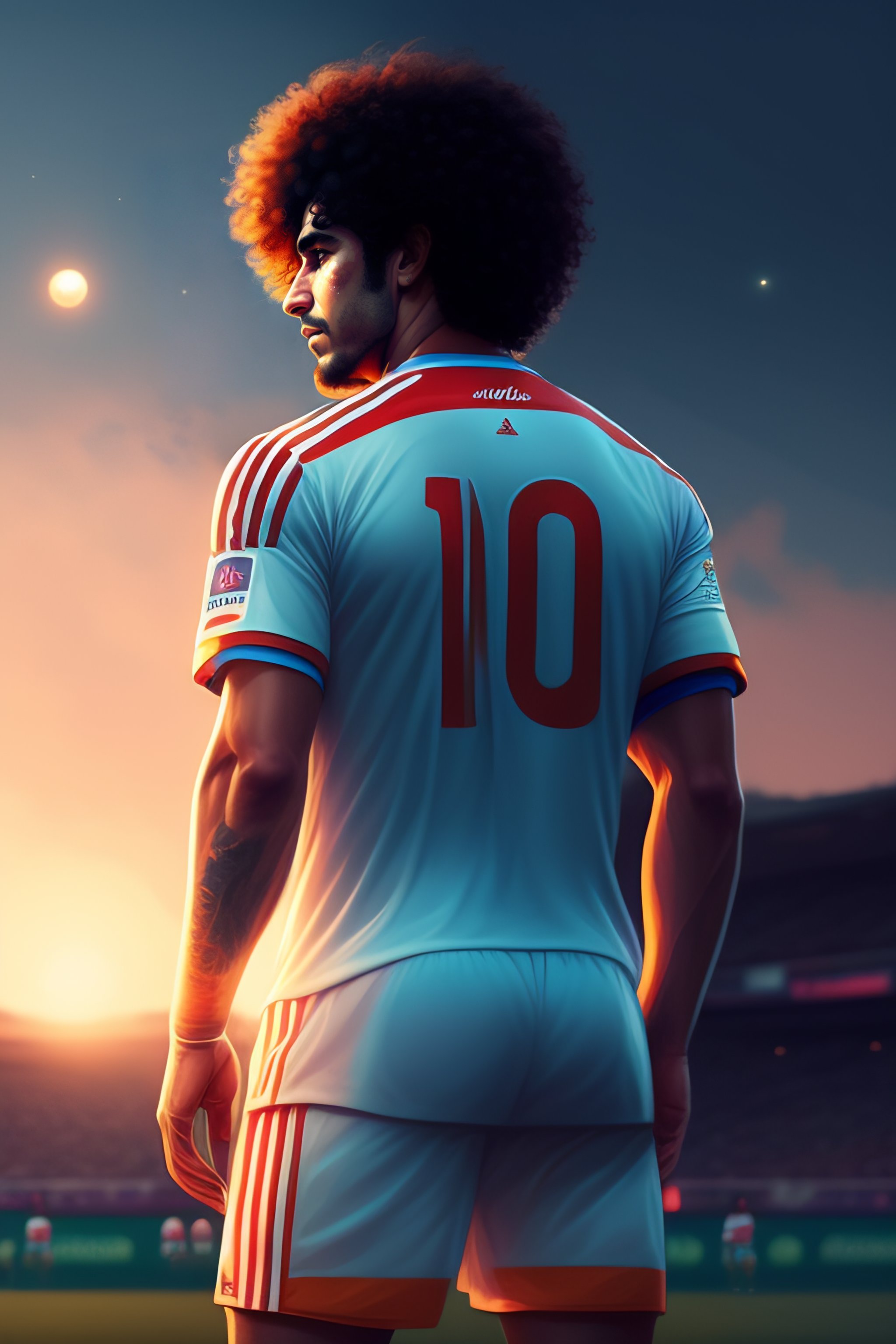 Lexica - Back of a Argentine Footballer Maradona with curly hair