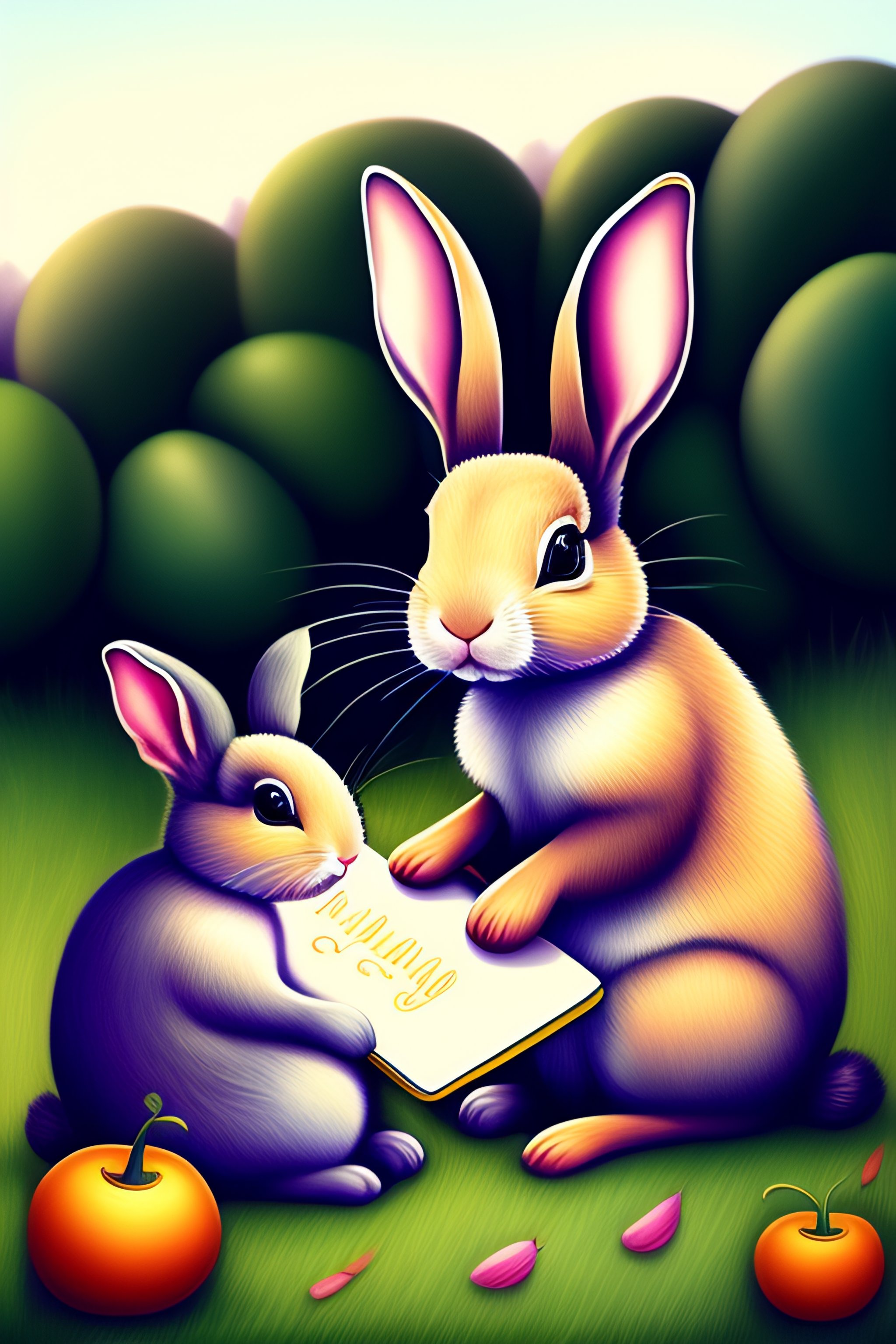 Lexica - Cute Rabbit childrens book hand drawn style. at a park eating ...