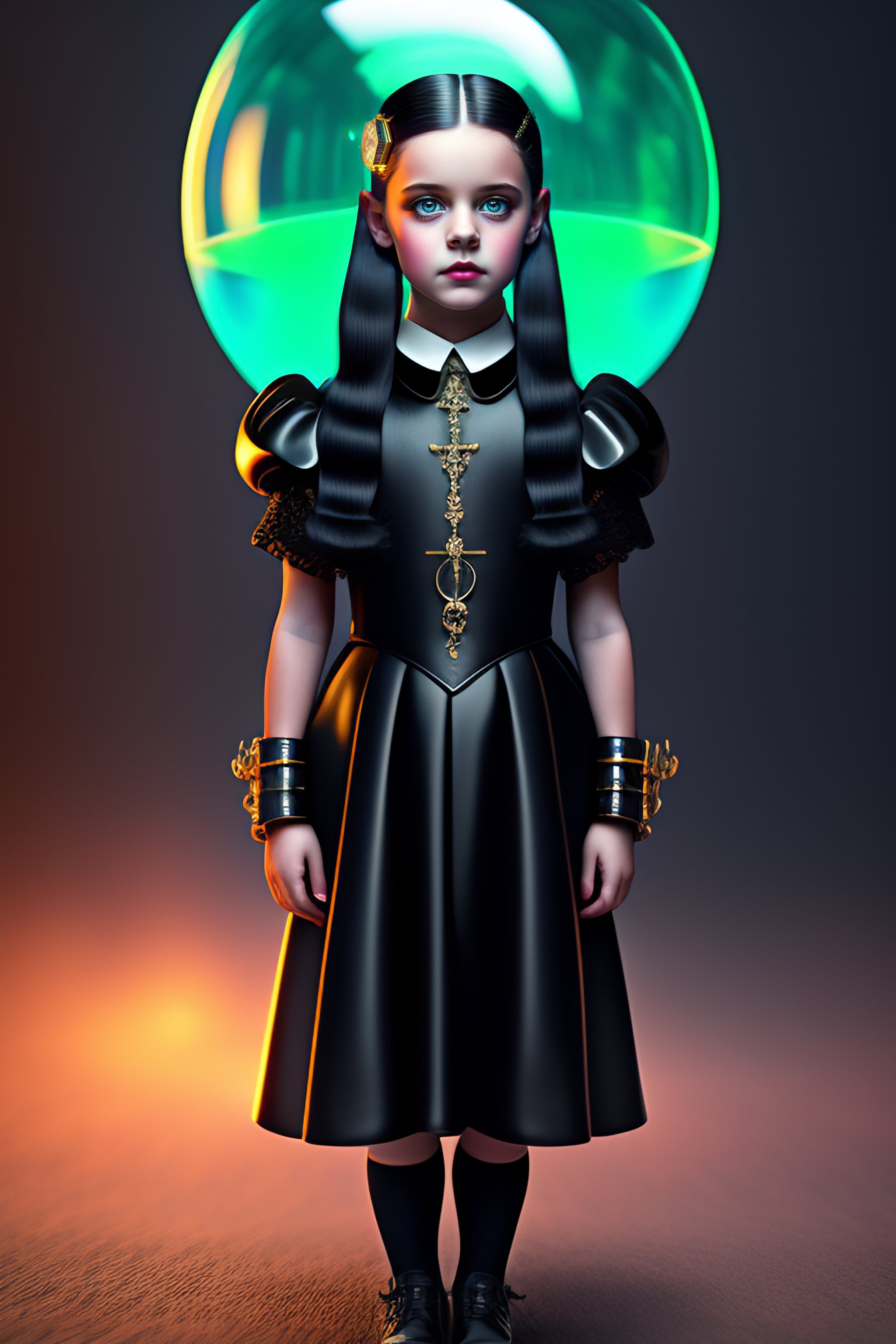 Lexica - Young Wednesday Addams stunning cyberpunk steampunk wearing ...