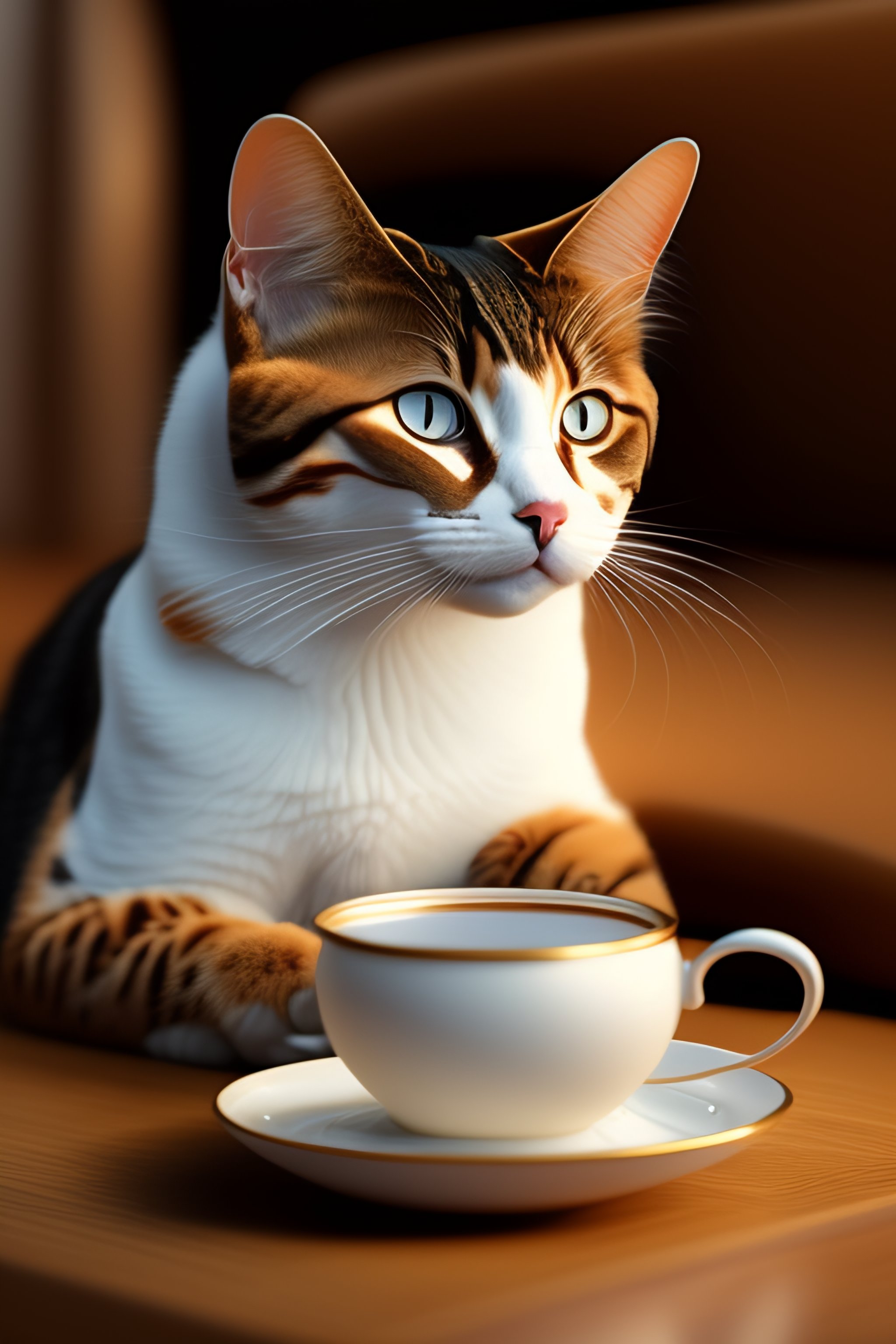 Lexica An anthropomorphic cat drink tea, natural