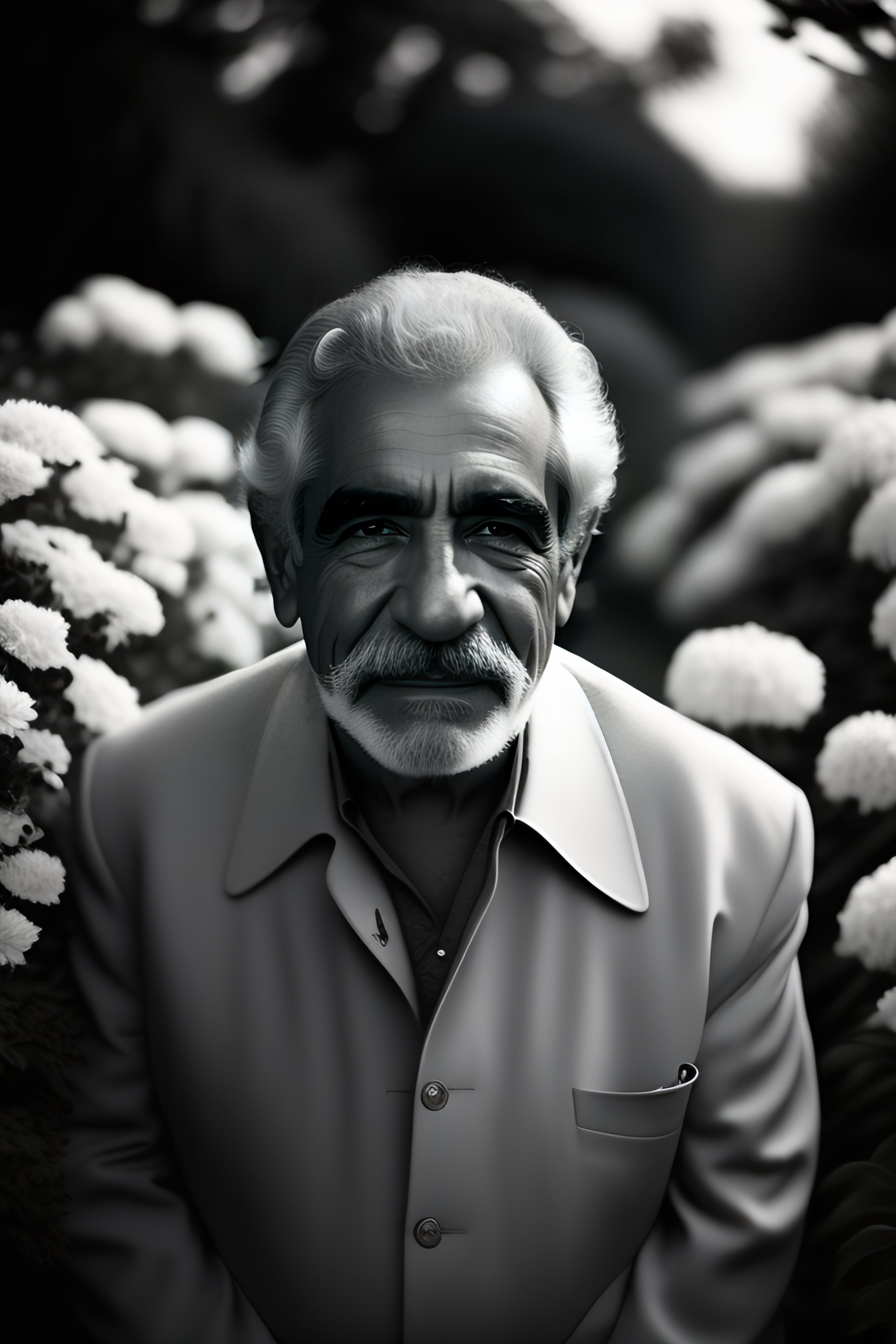 Lexica - Photography portrait of Gabriel Garcia Marquez in a garden ...
