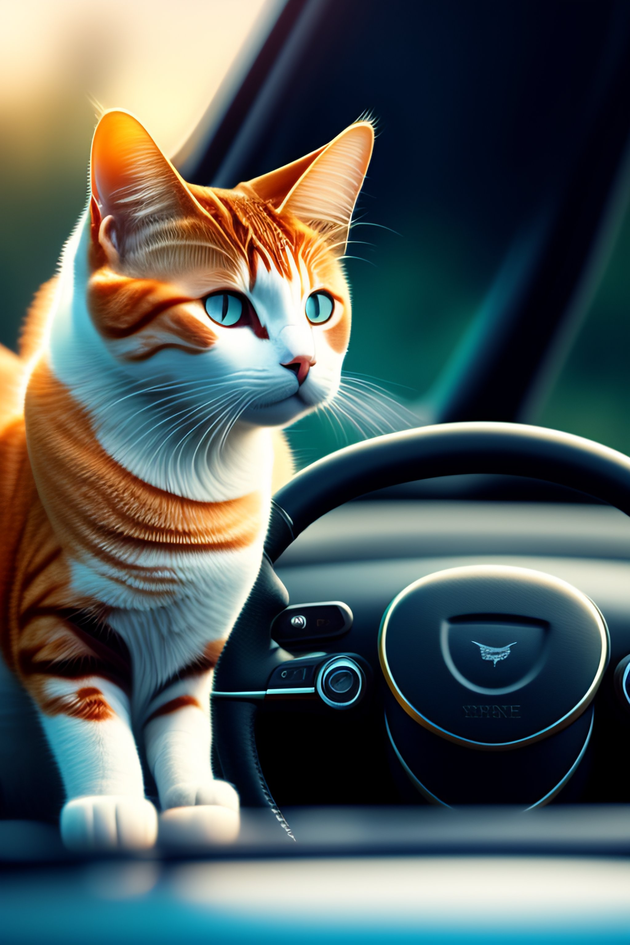 Lexica - 8k image cat driving car