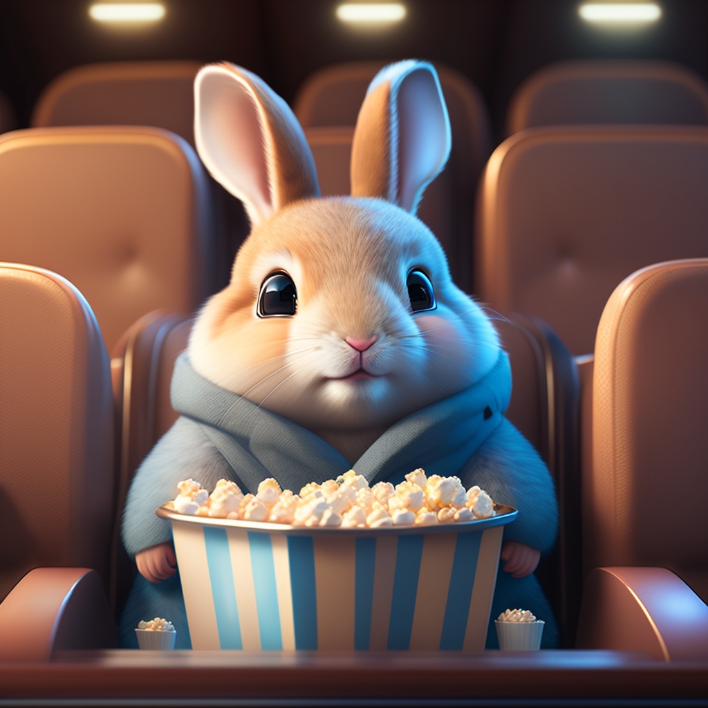 Lexica - Cute small rabbit sitting in a movie theater eating popcorn ...