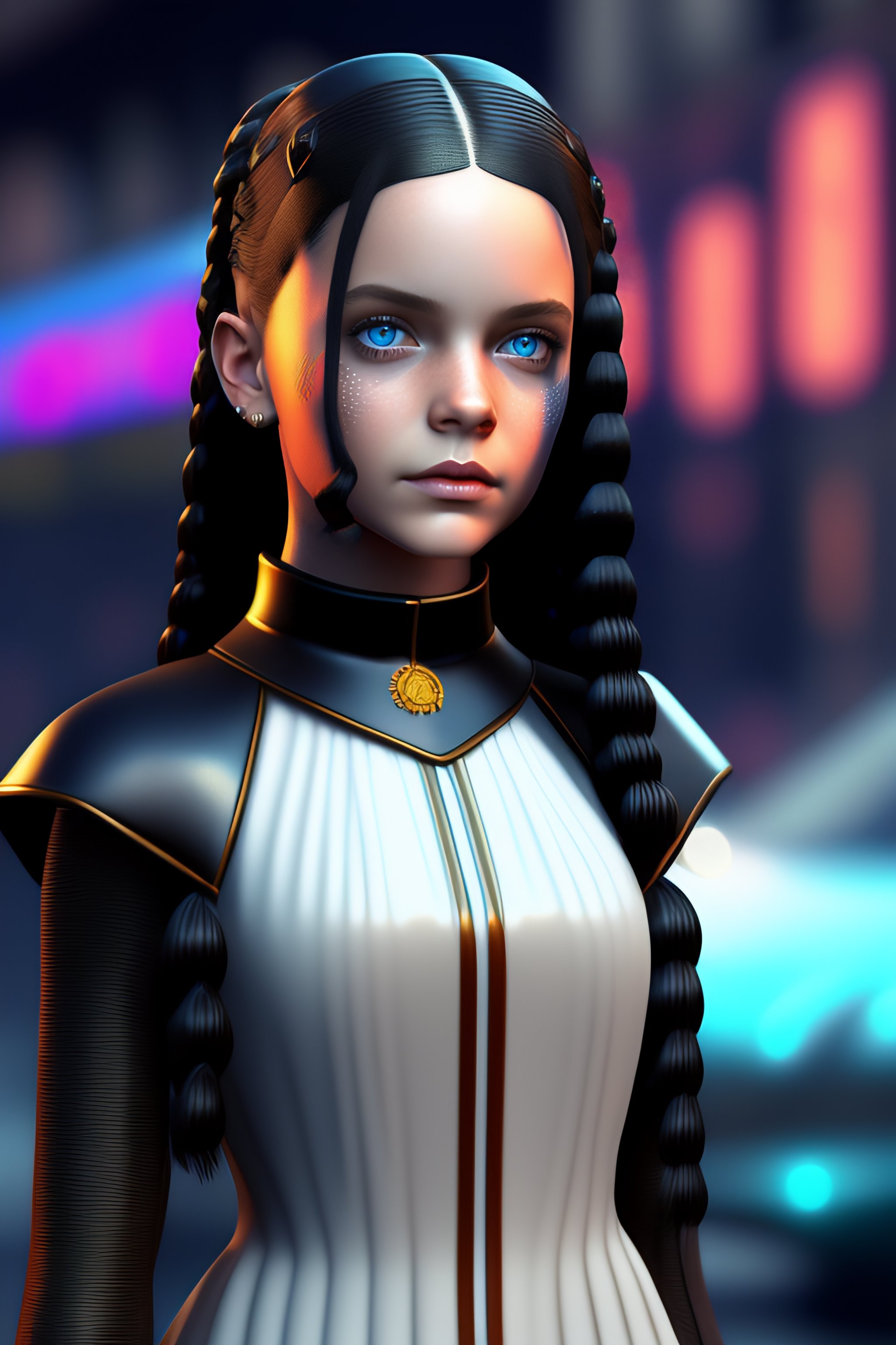 Lexica - Wednesday Addams cyberpunk realistic 3d render --q 5 --ar 1:1