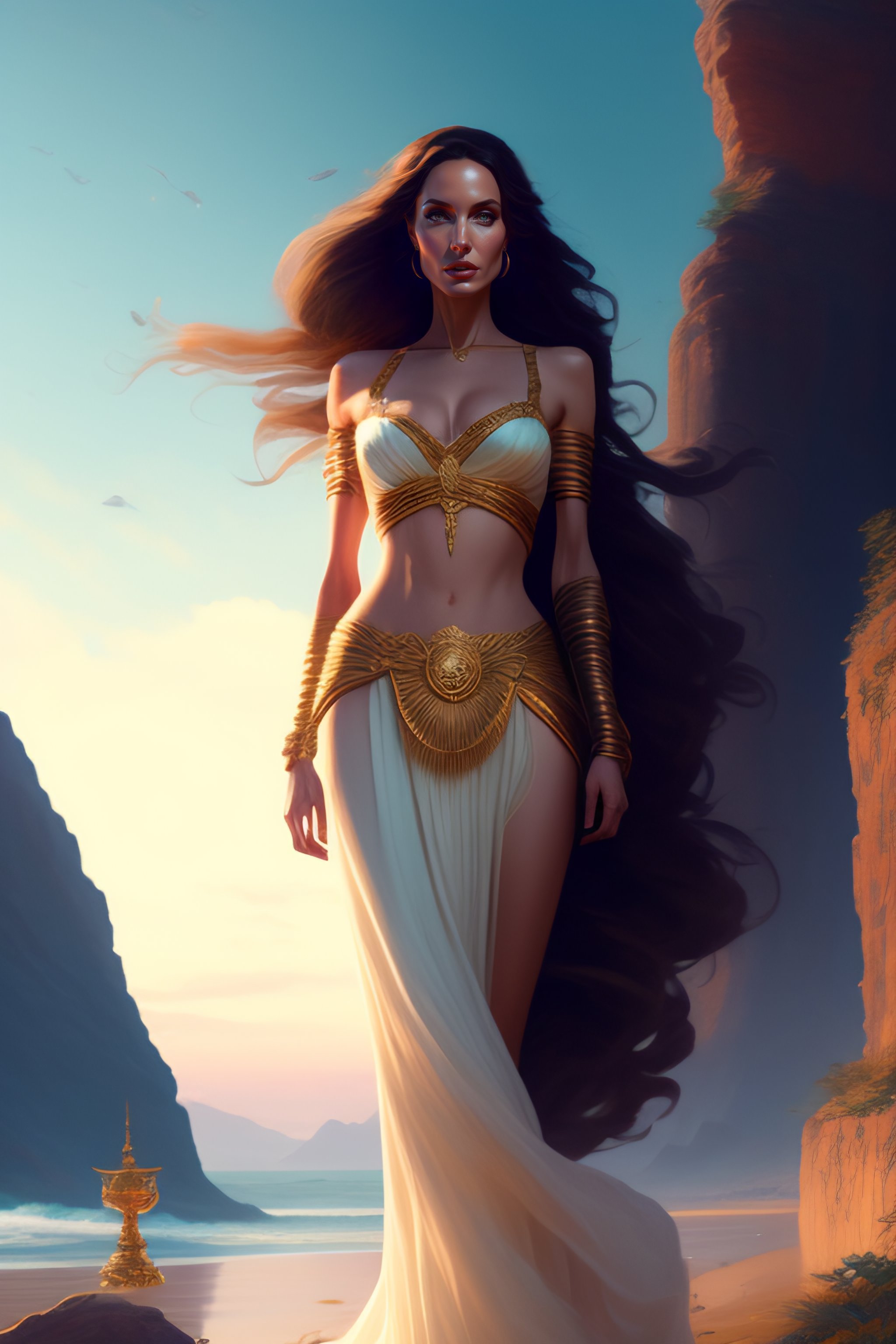Lexica - Highly detailed full body of Angelina Jolie, as a Eurydice Greek  mythology, stephen bliss, unreal engine, fantasy art by greg rutkowski,  loi..., image size:2048x3072