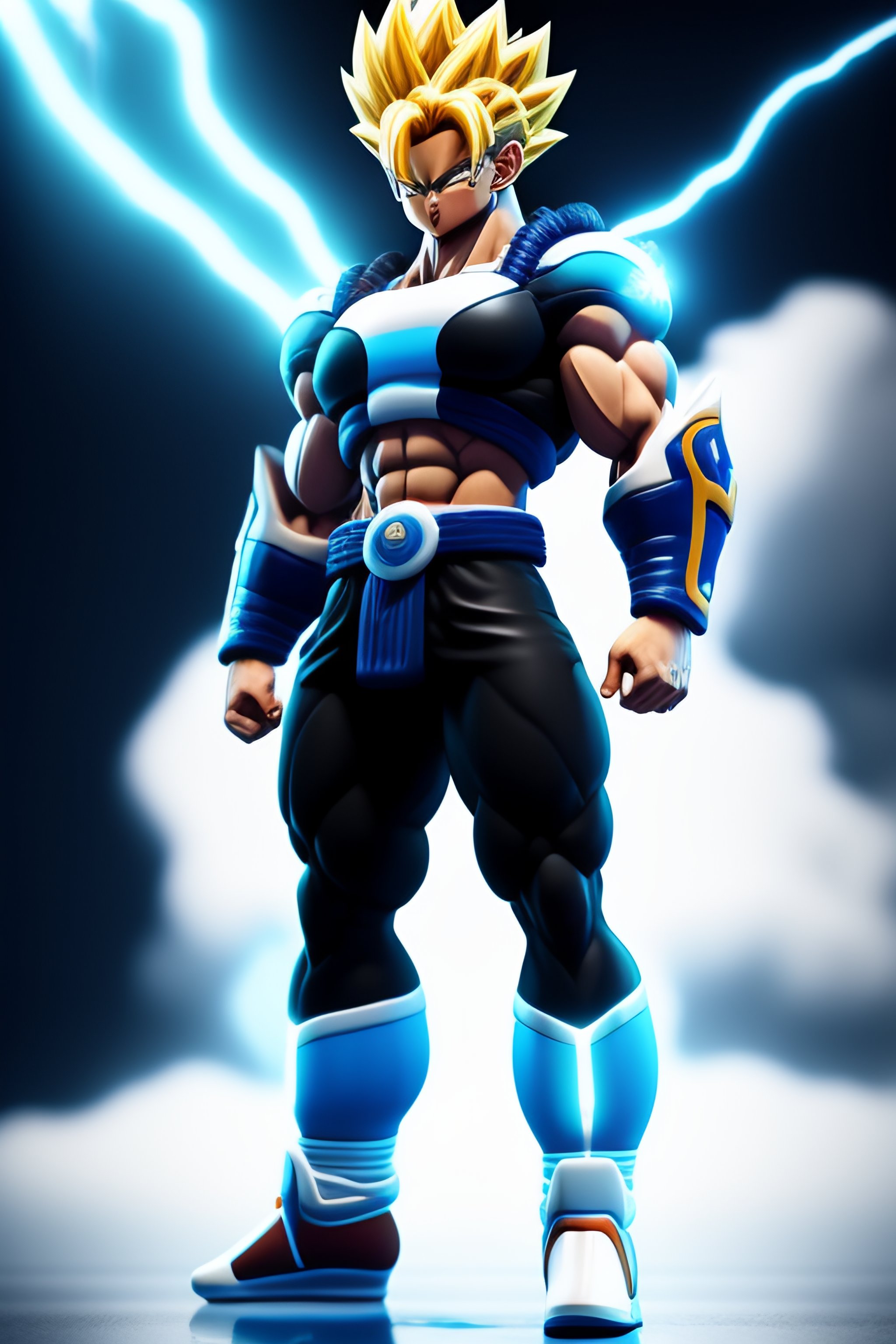 Lexica Super Saiyan Wearing Light Blue White And Black Striped Colors Full Body View